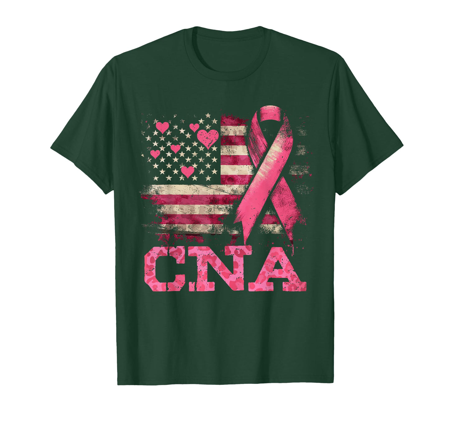 CNA Nurse American Flag Nurse Breast Cancer Awareness T-Shirt