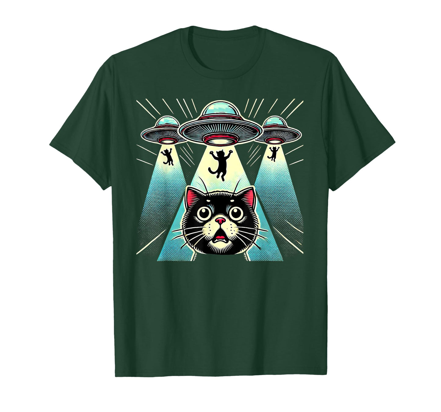 Funny UFO Cat Alien Abduction Spaceship Outerspace T-Shirt for Men Women Kids