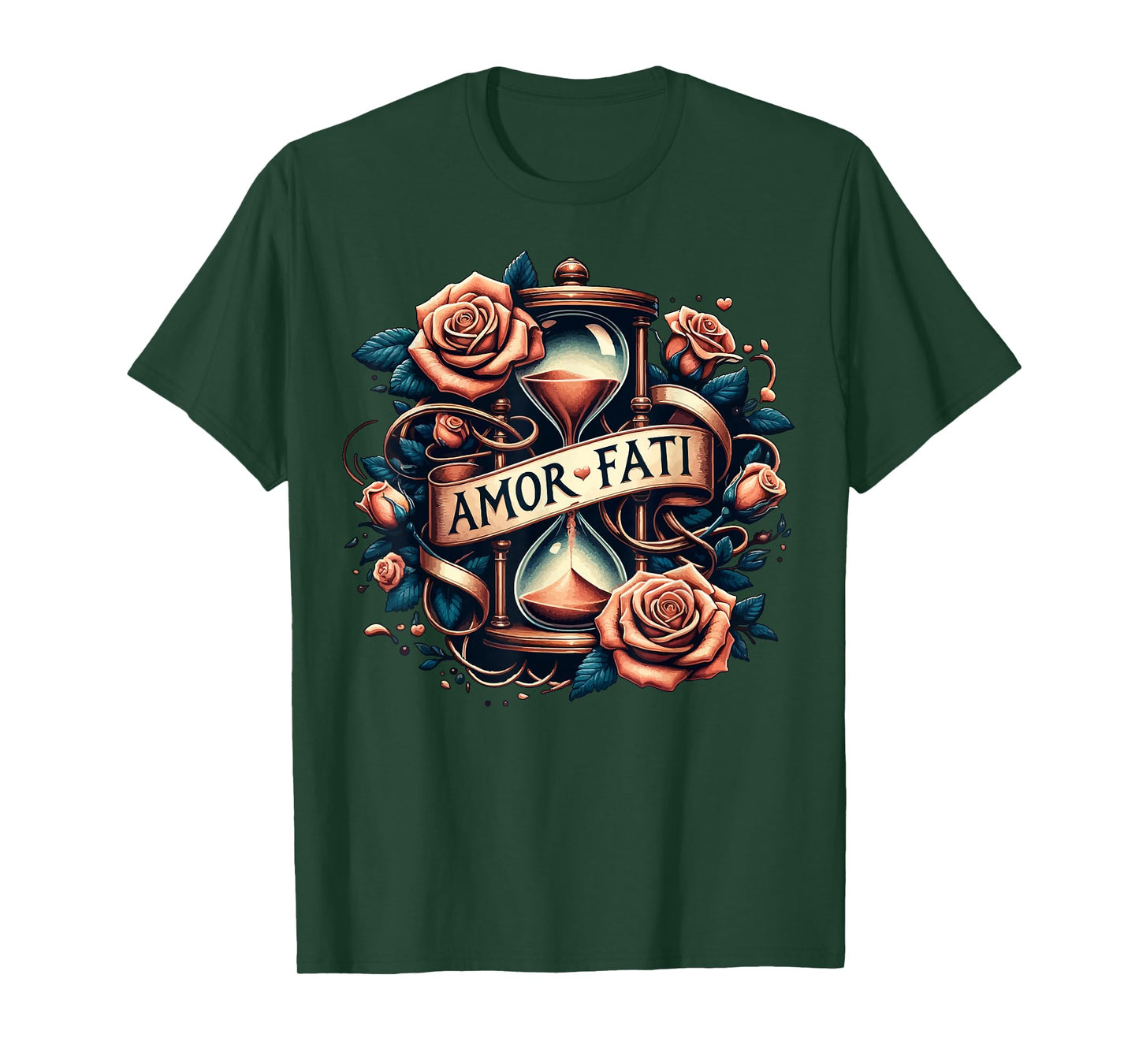 Amor Fati Rose Time Hourglass Philosophy T-Shirt