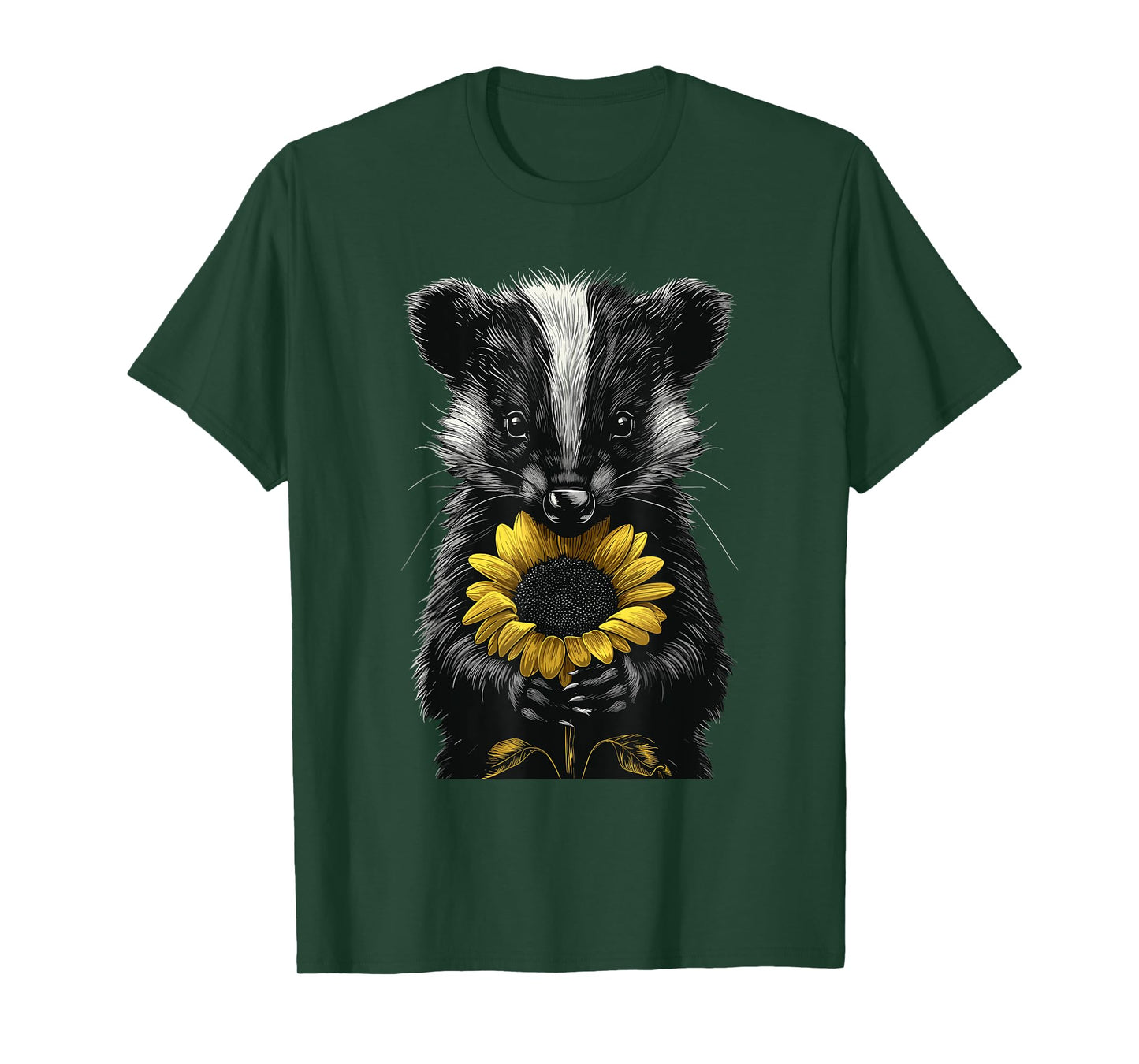 Skunk Holding Sunflower Wildlife Animal Cute Flower T-Shirt