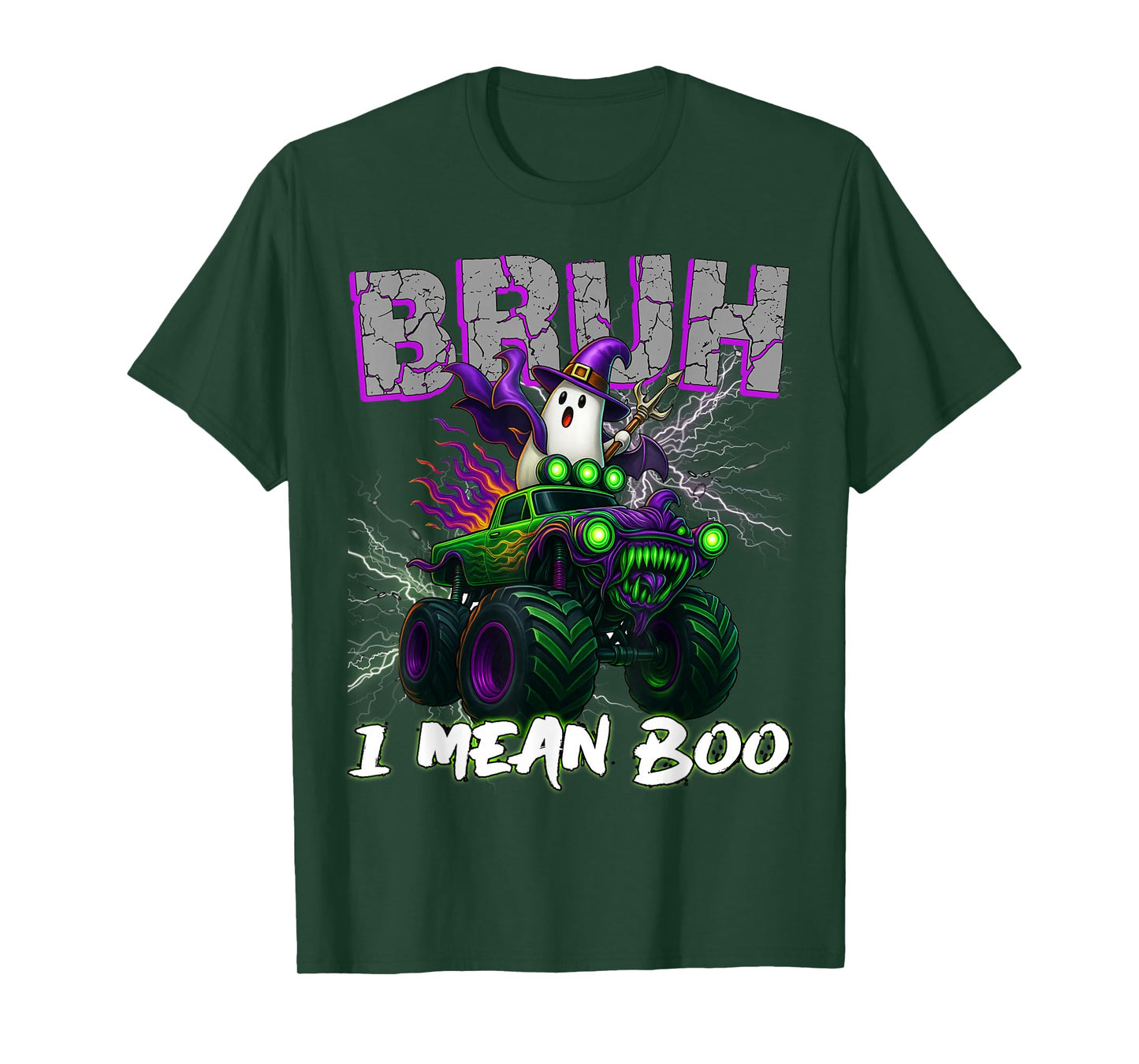 Bruh I mean Boo Riding Monster Truck Halloween Boys Kids T-Shirt