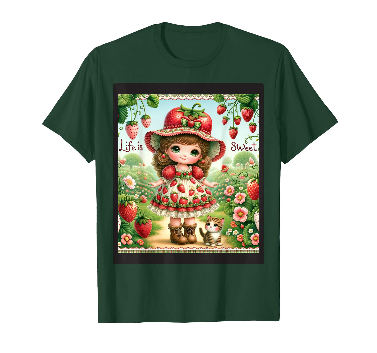Cute Life Is Sweet Strawberry Cake Vintage Berry Garden T-Shirt