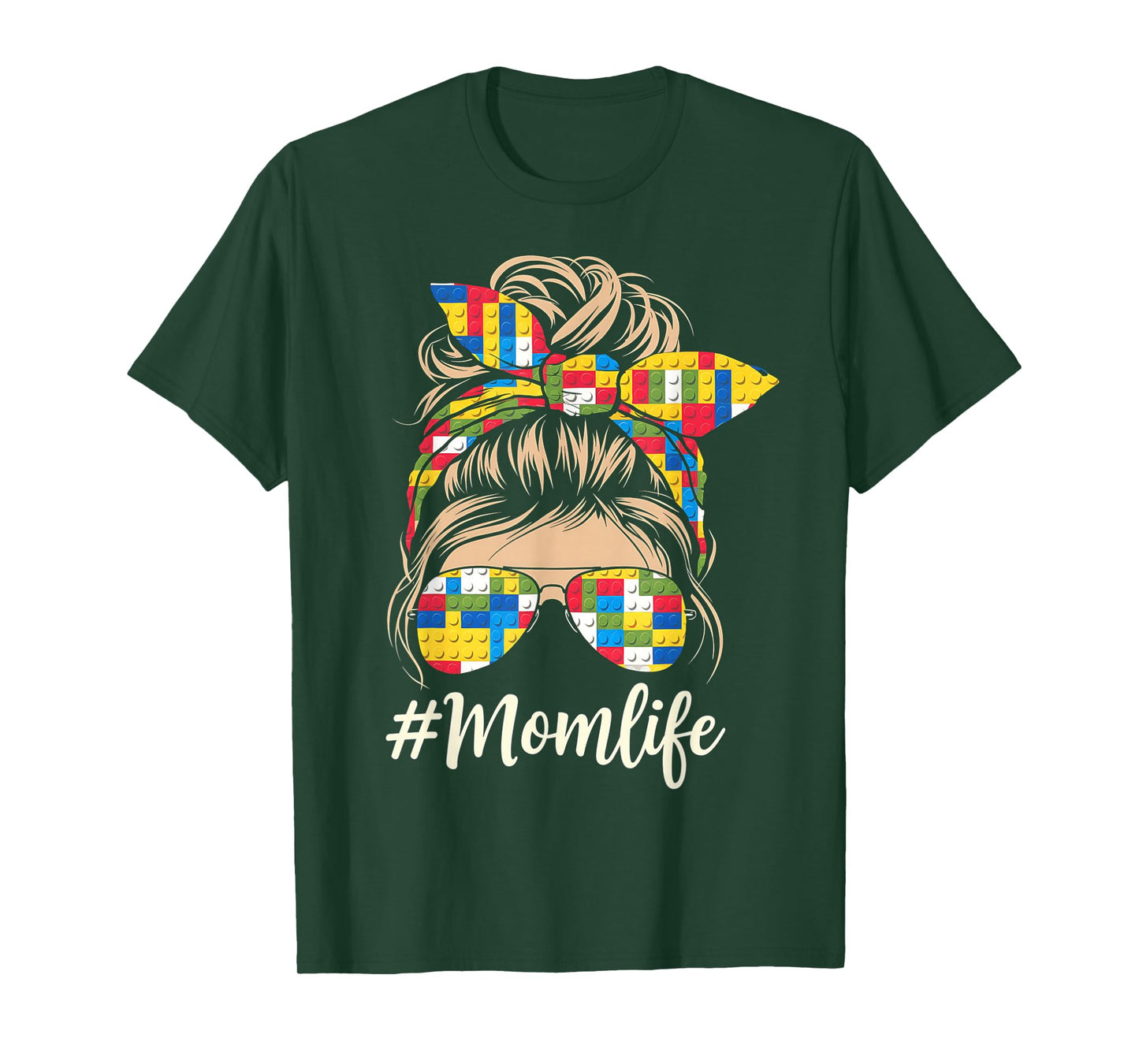 Building Block Messy Bun Mom Life Master Builder Mothers Day T-Shirt
