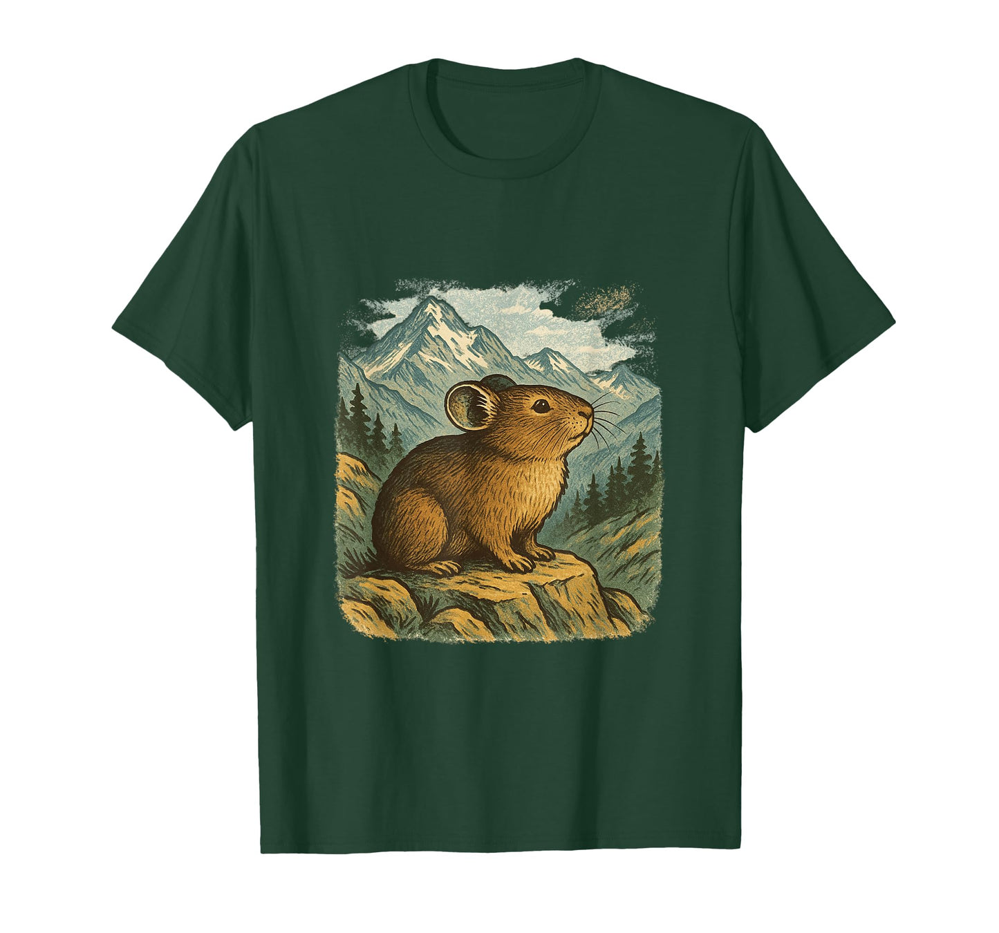 Mountain Pika – Vintage Wildlife Art in Alpine Setting T-Shirt