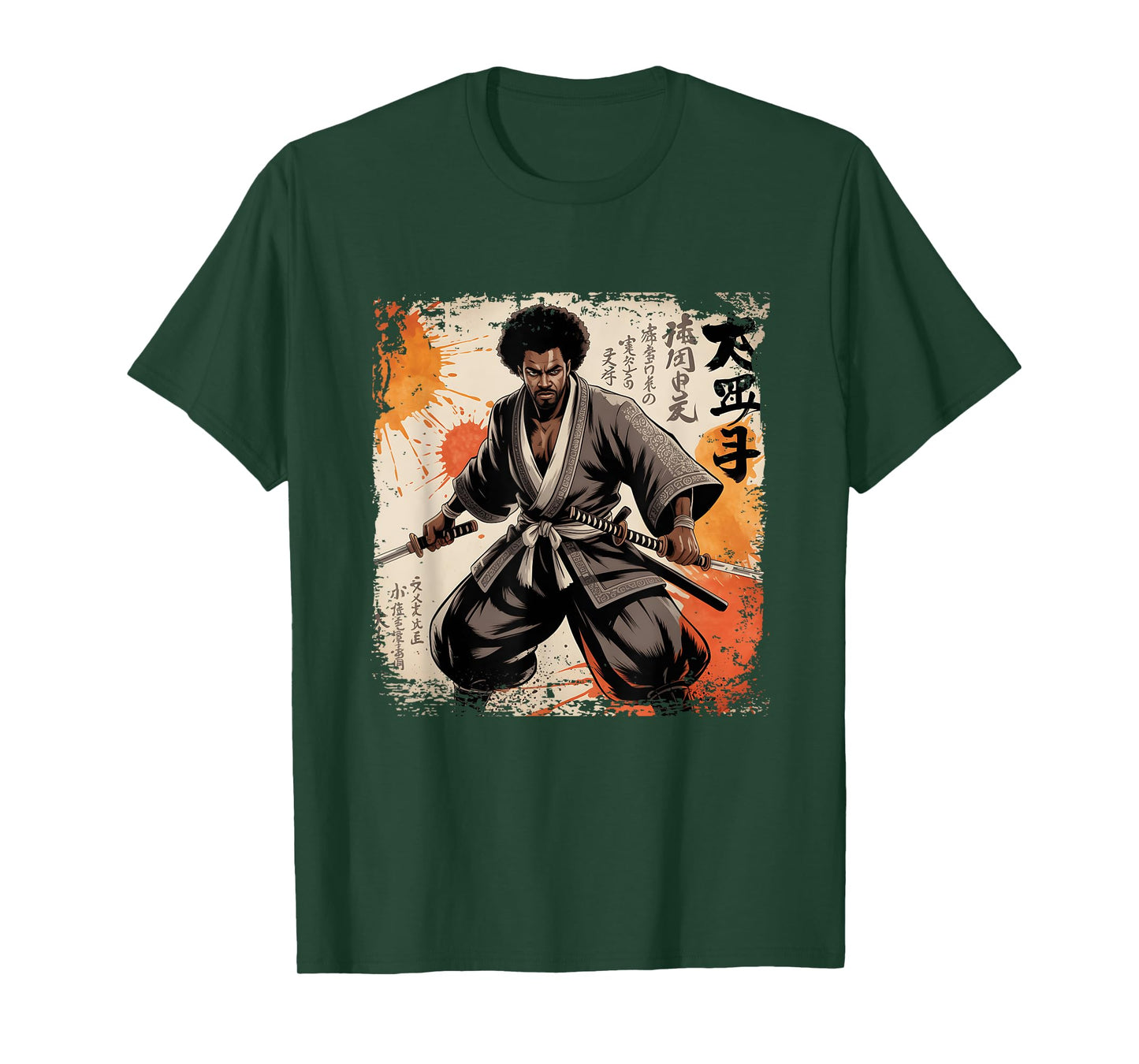 Vintage African Samurai Afro American Bushido Warrior Katana T-Shirt