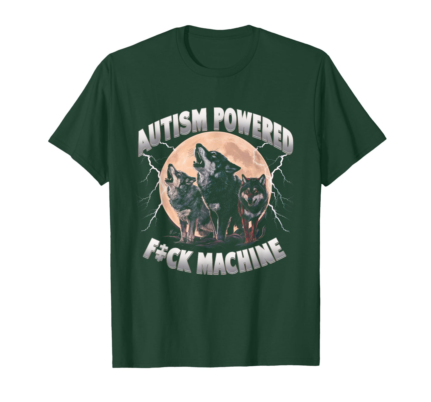 Autism Powered F ck Machine Funny Meme Wolf Autistic Retro T-Shirt
