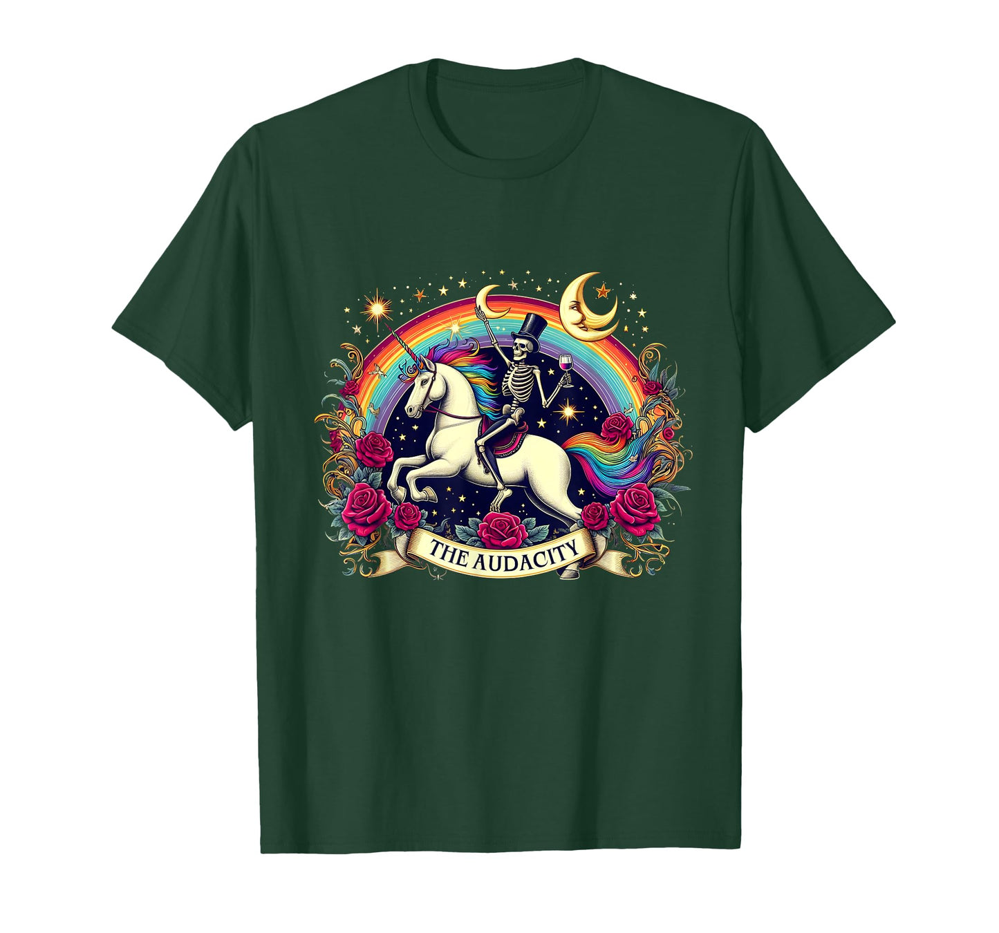 The Audacity Skeleton Unicorn Graphic Flowers T-Shirt