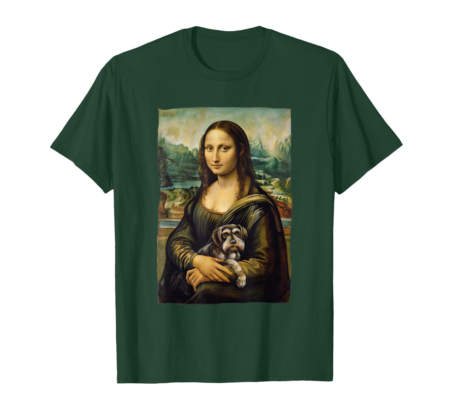 Mona Lisa Holding Schnauzer Portrait Art Painting T-Shirt