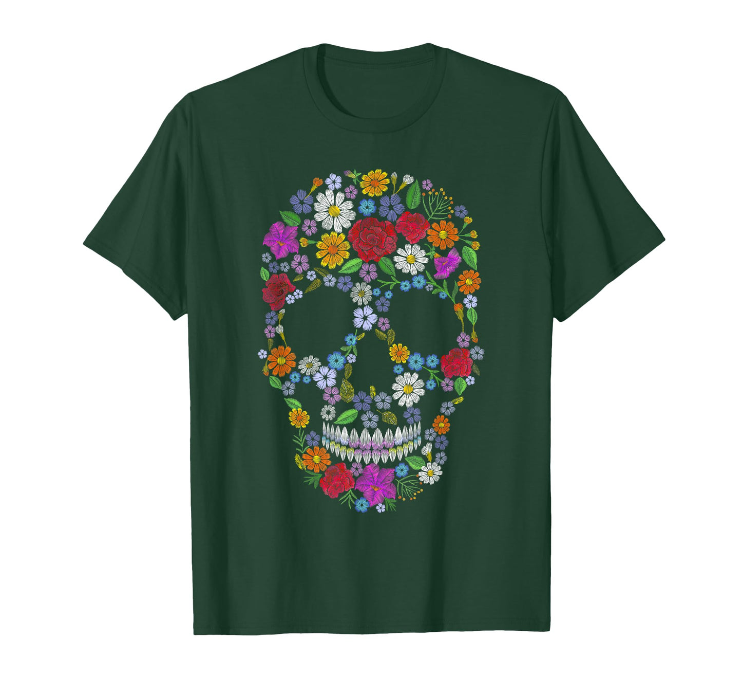 Dia de los Muertos Floral Sugar Skull Mexican Halloween T-Shirt