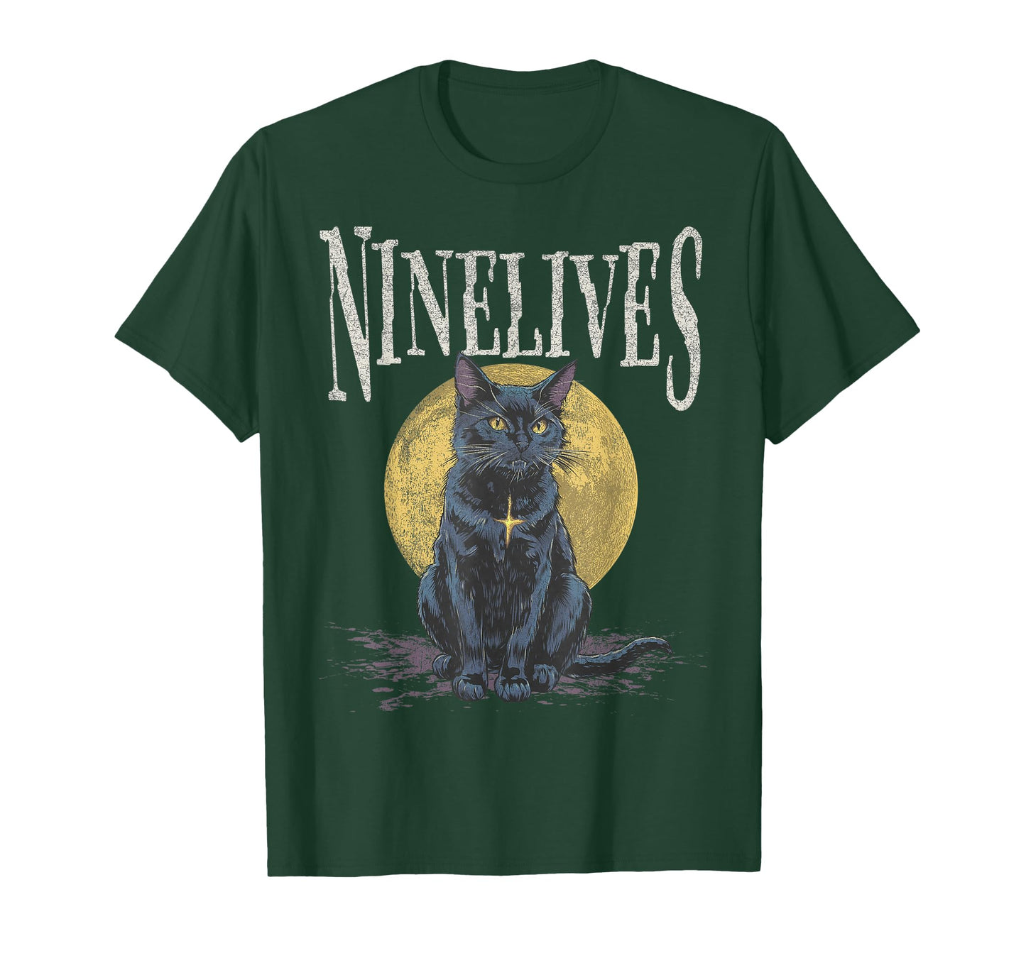 Vintage Retro Nine Lives Cat Moon Graphic Tee T-Shirt