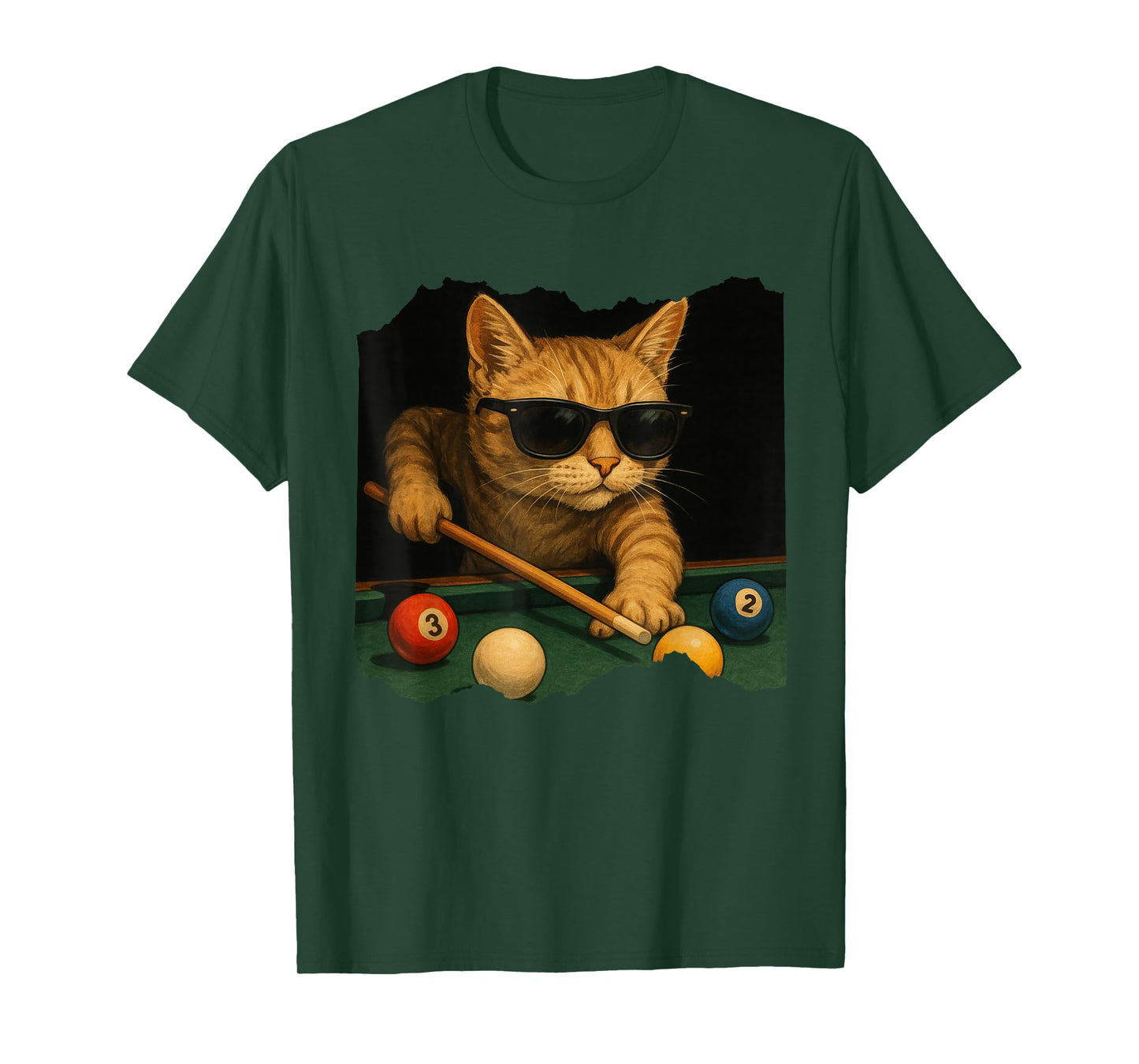 Cat Playing Pool Billiards in Lounge Cool Funny Cats T-Shirt