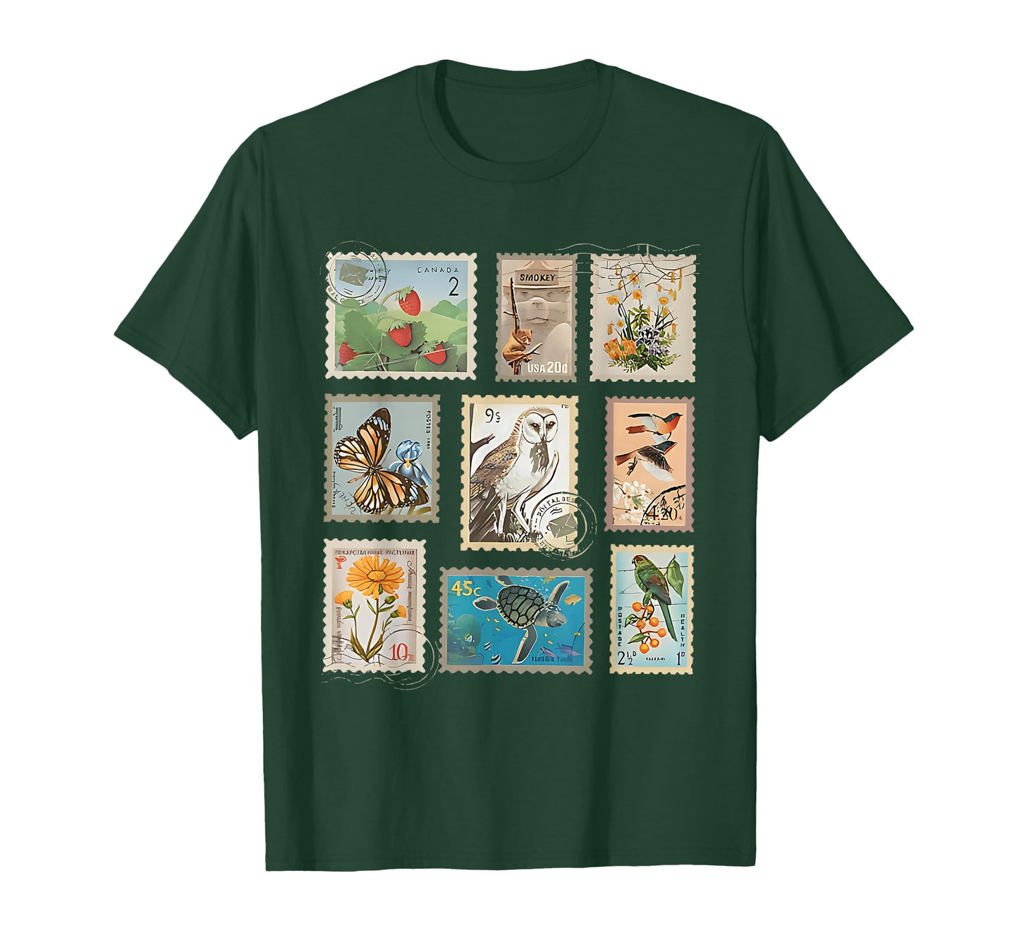 Vintage Stamps Wildlife Plants Aesthetic Postage Postal T-Shirt