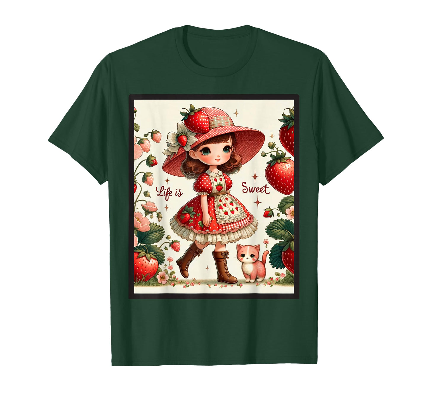Cute Life Is Sweet Strawberry Cake Vintage Berry Garden T-Shirt
