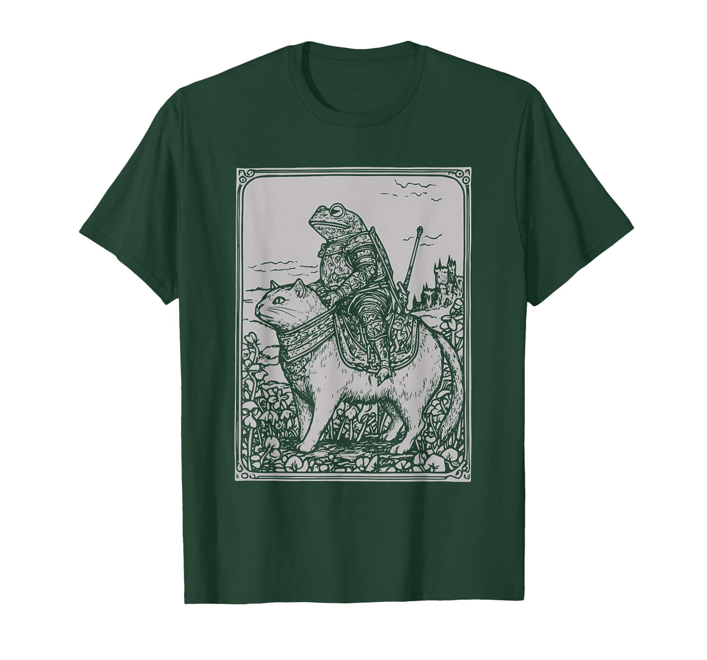 Funny Medieval Frog On Cat Weird Stuff Unhinged Cat Memes T-Shirt