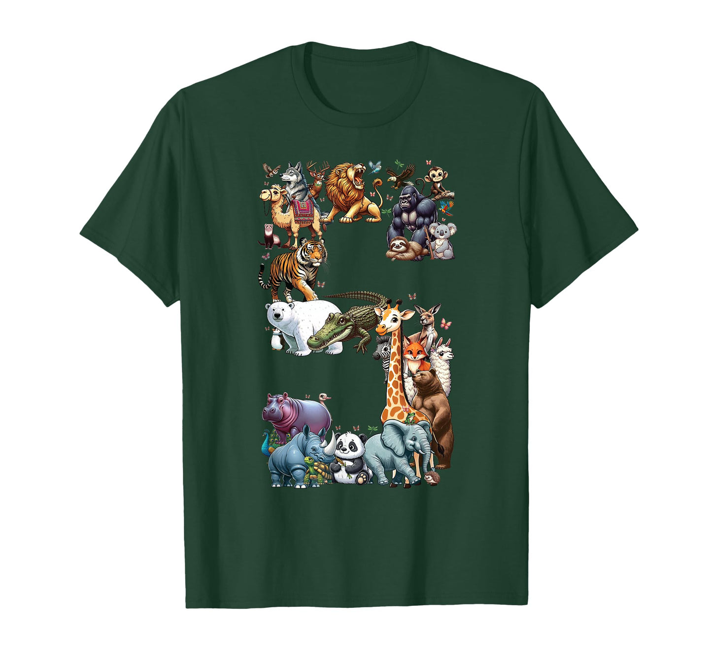 5th Birthday 5 Years Old Zoo Animals Wildlife Safari Jungle T-Shirt