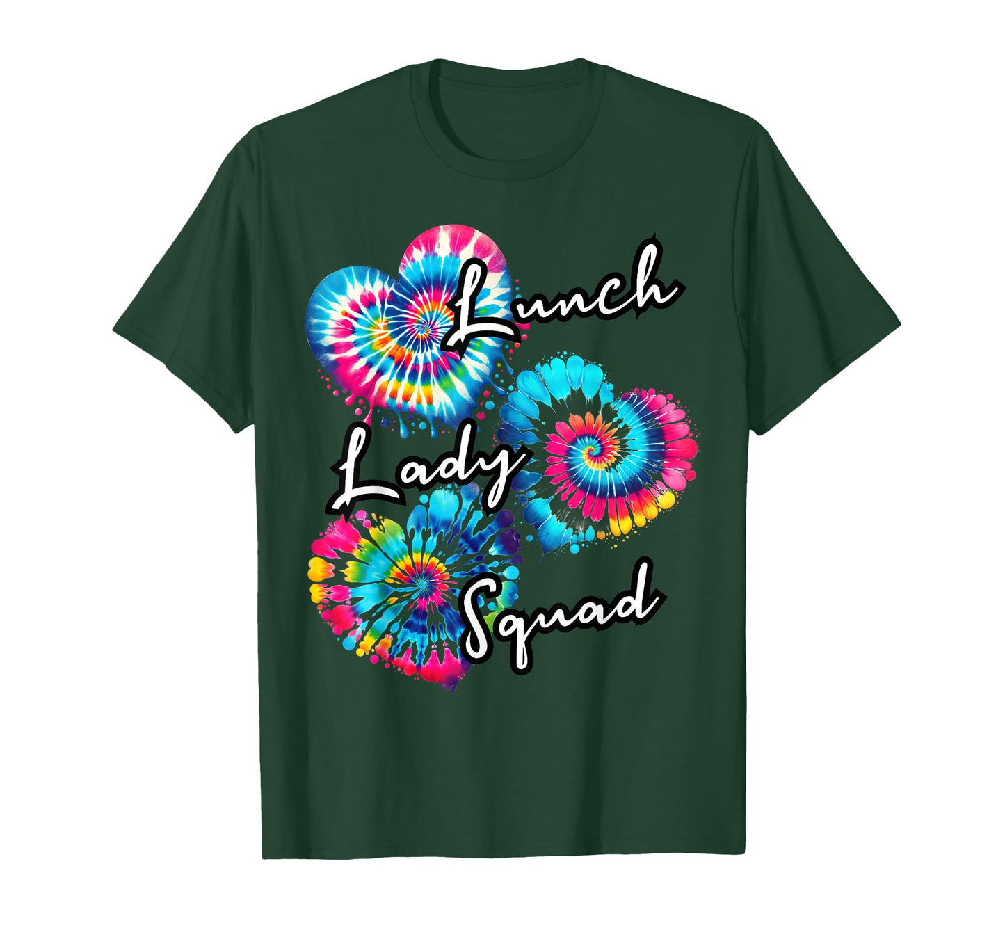 School Lunch Hero crew tee a Tie dye hearts lunch Lady squad T-Shirt