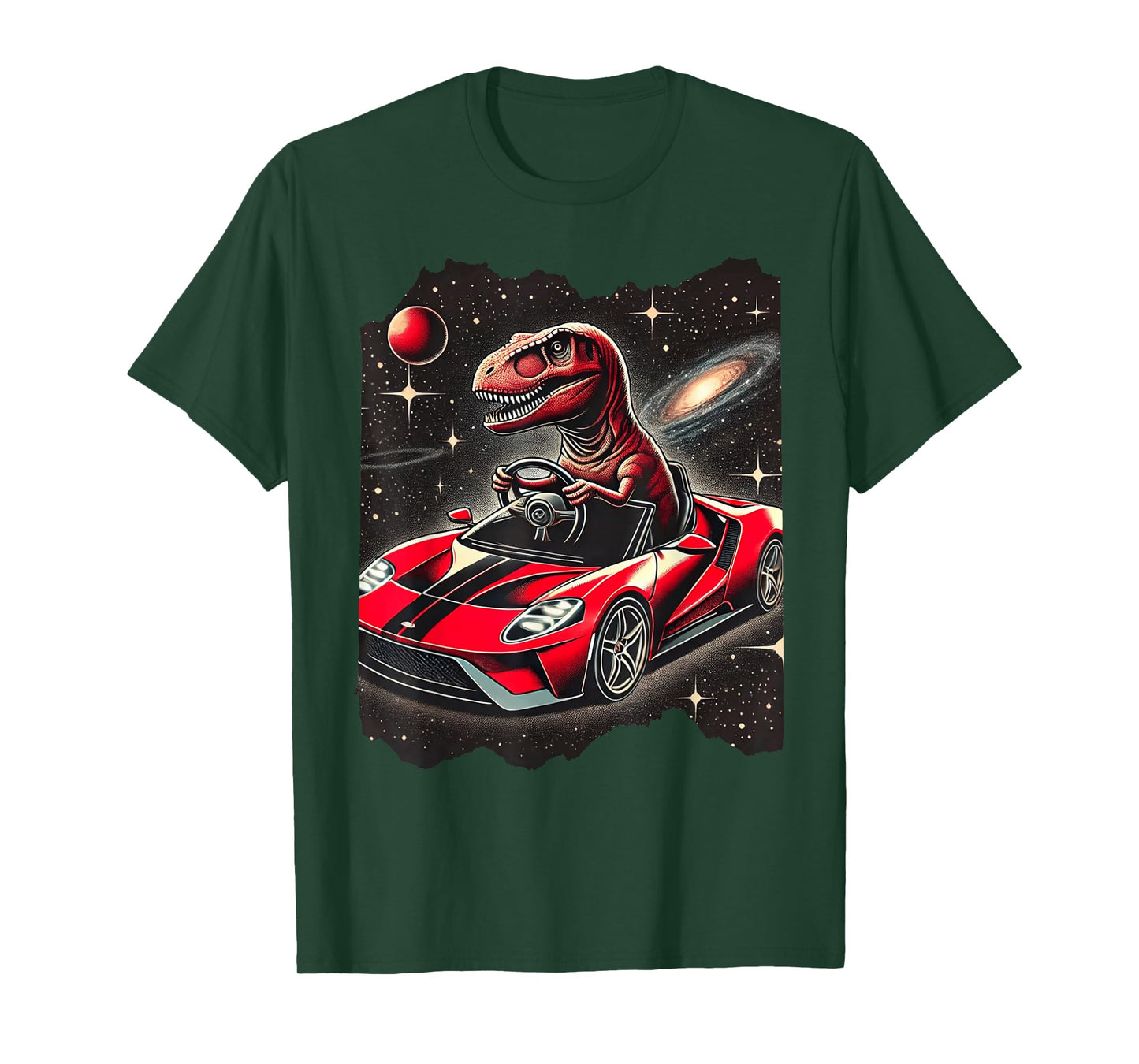 T Rex Dinosaur Driving Sports Car In Space Tyrannosaurus Rex T-Shirt