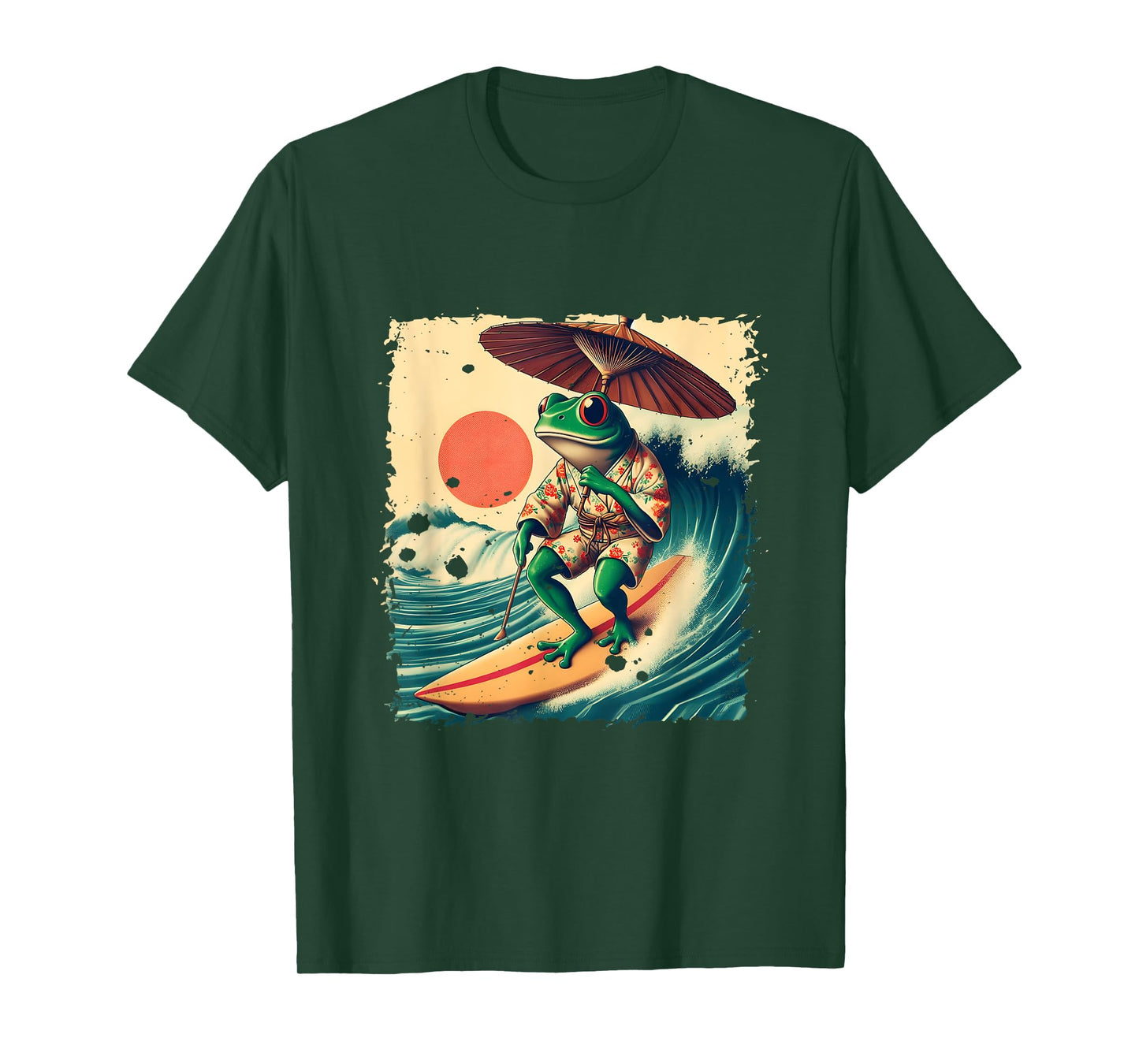 Japanese Frog Surfing Wave Funny Japan Art Anime T-Shirt