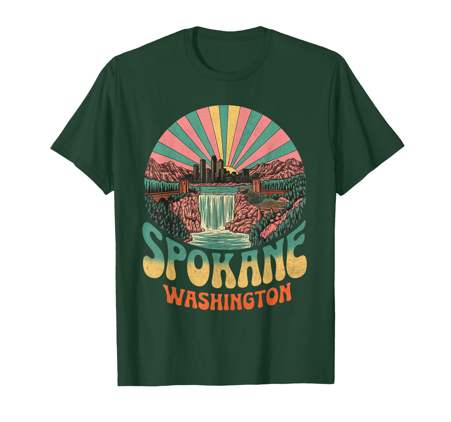 Vintage Spokane Washington Sunset Skyline Cityscape Retro T-Shirt