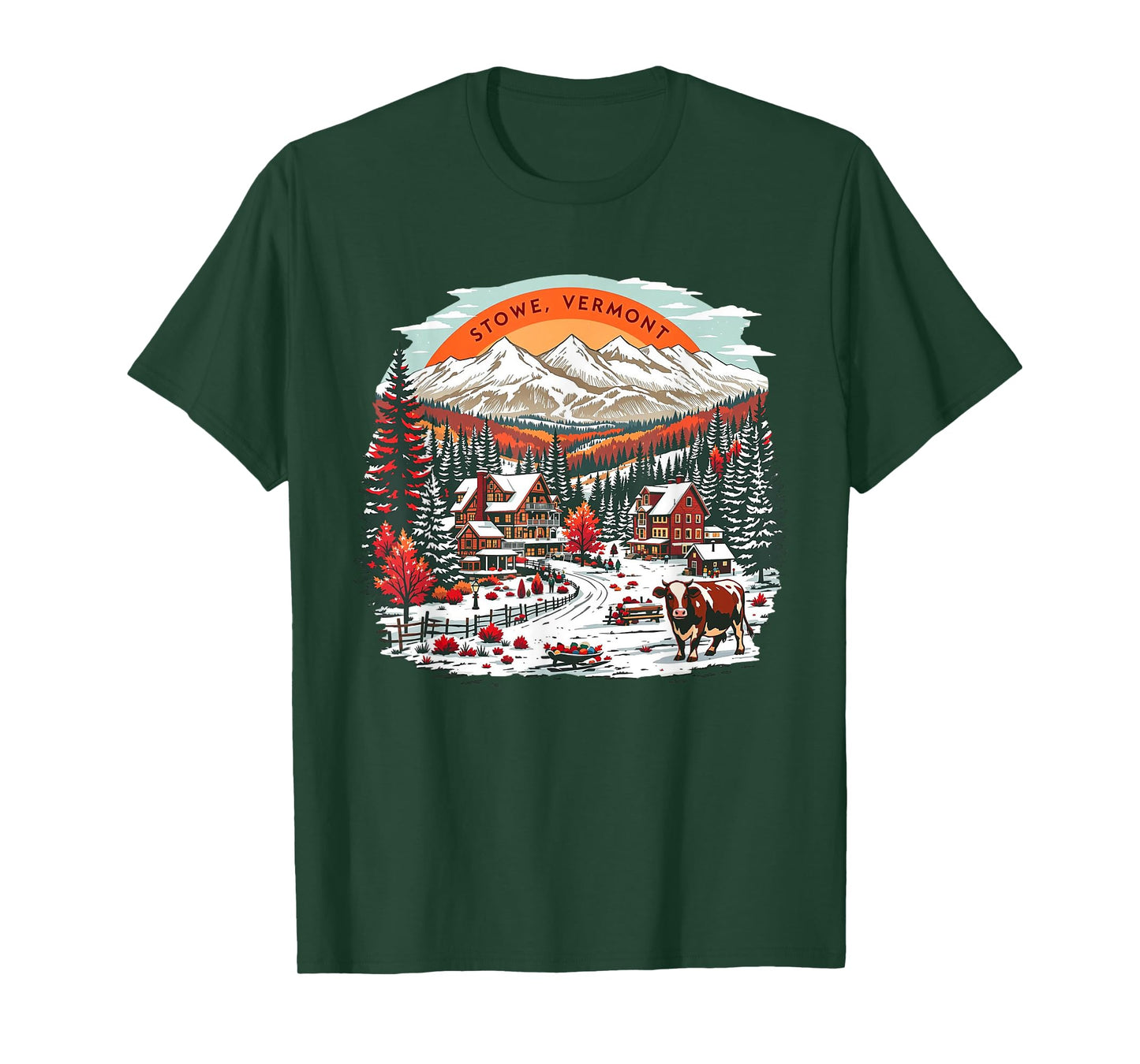 Vintage Stowe Vermont Sunset Mountains Cityscape Retro T-Shirt