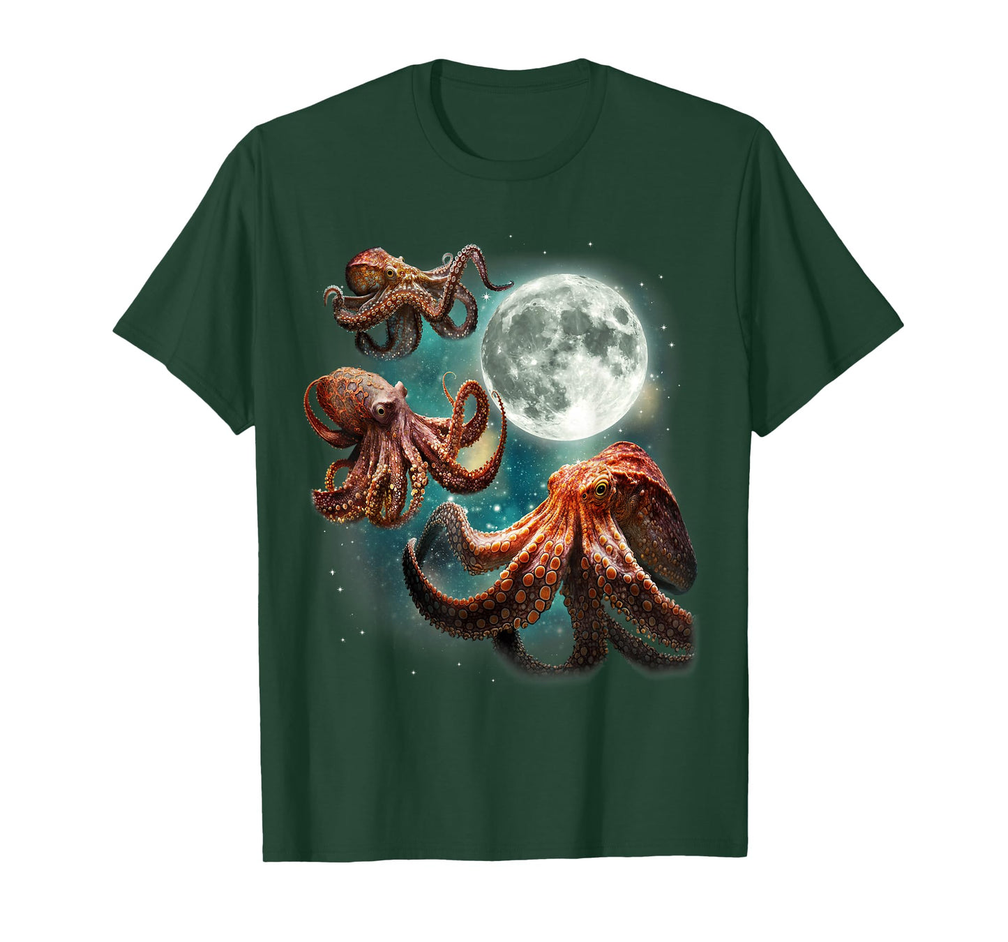 Three Octopuses 3 Moon Ocean Deep Sea Creature Wildlife T-Shirt
