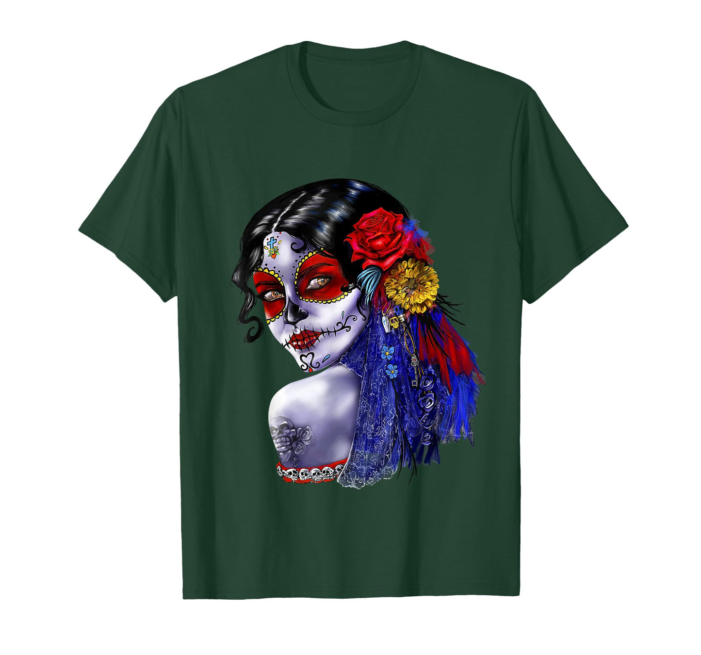 Day Of The Dead Beauty With Flowers T-Shirt
