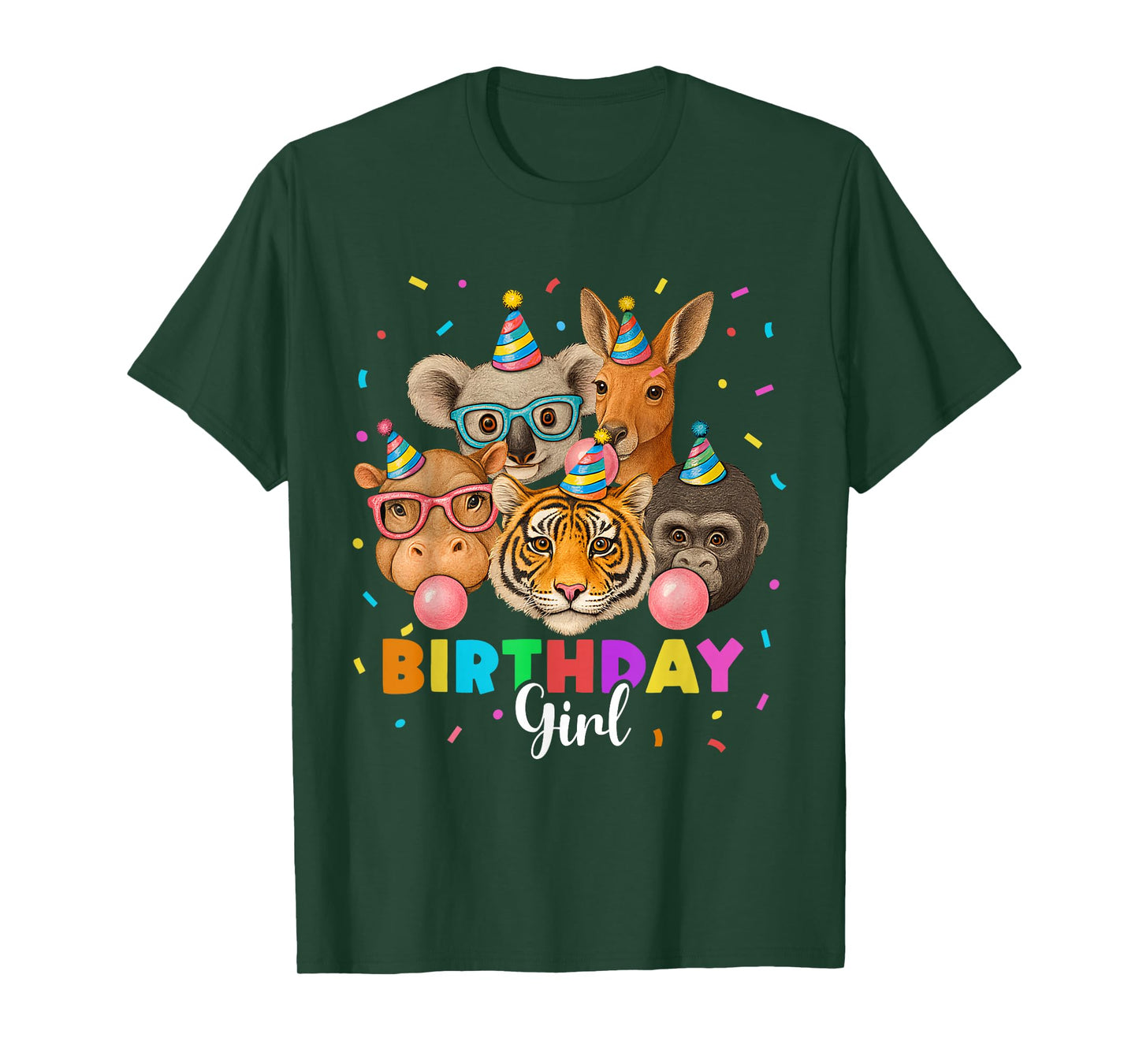 Happy Birthday Girl Zoo Animals Wildlife Party Youth Kids T-Shirt