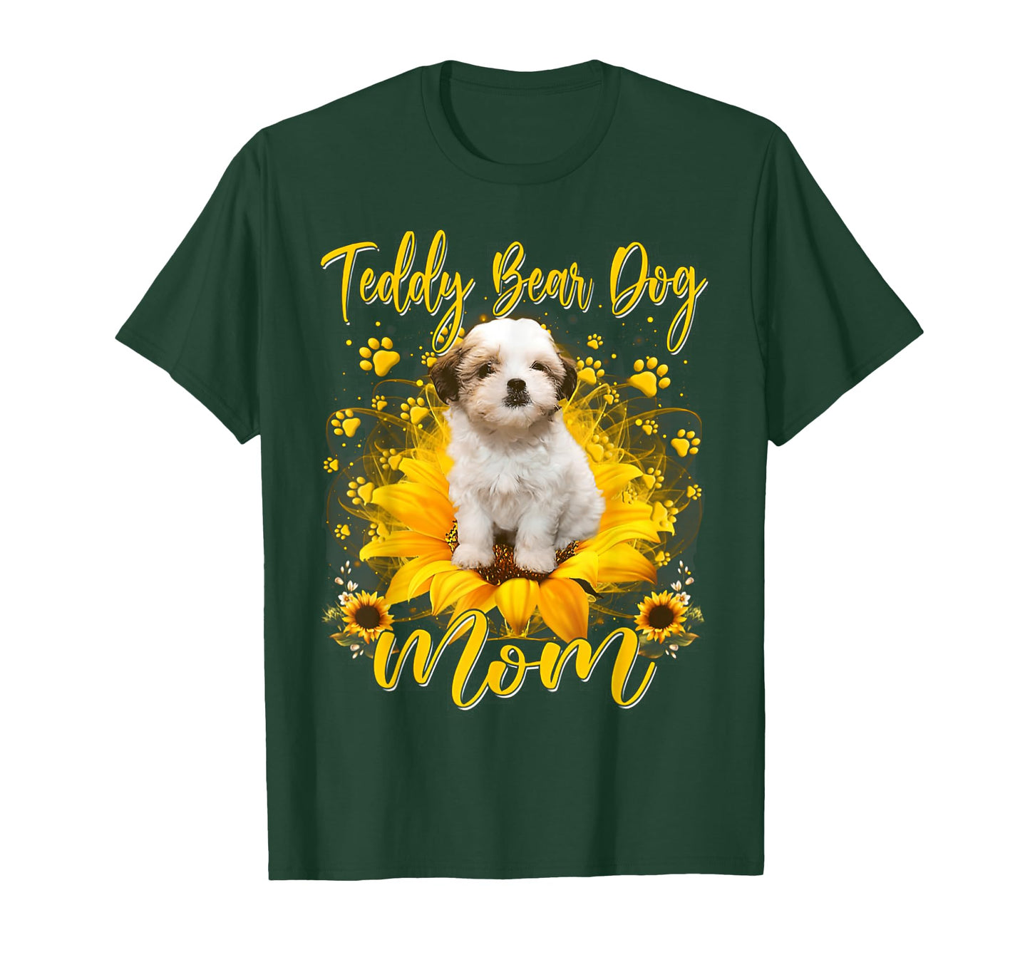 Teddy Bear Dog Mom With Sunflower Dog Paws Mothers Day T-Shirt