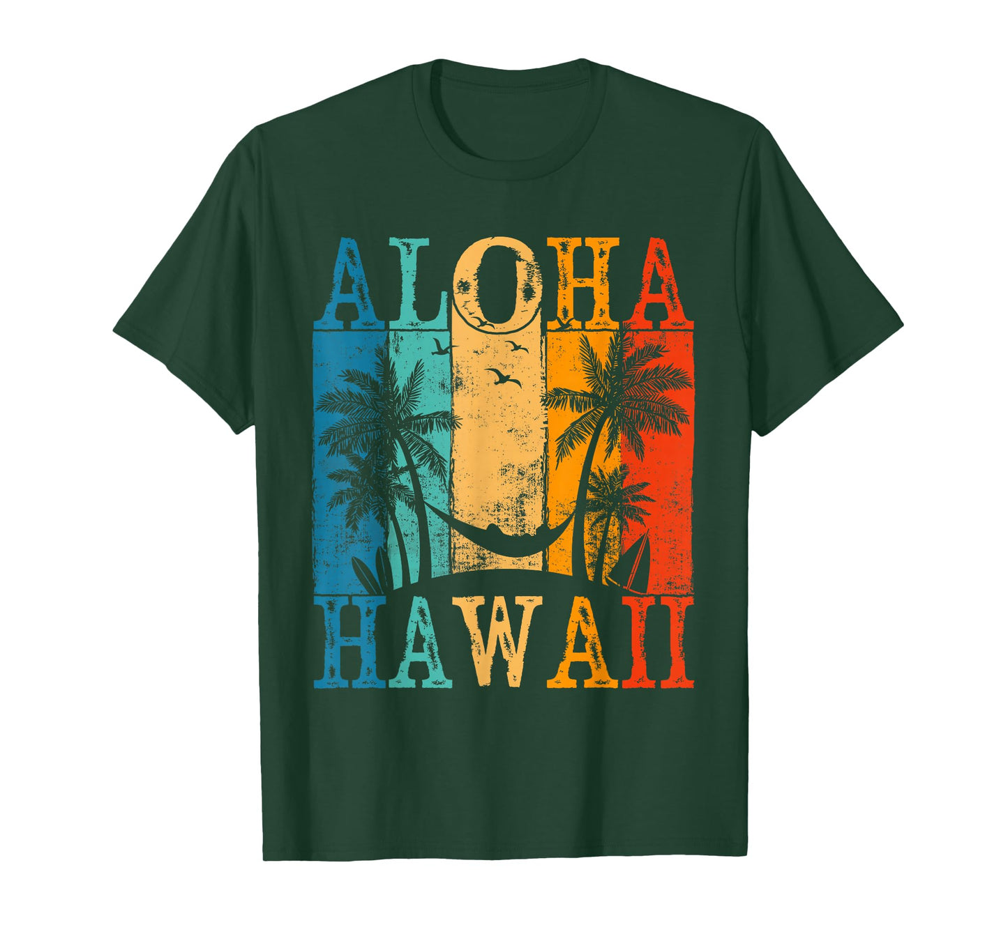 Aloha Hawaii Hawaiian Island Vintage Palm Trees Sunset T-Shirt