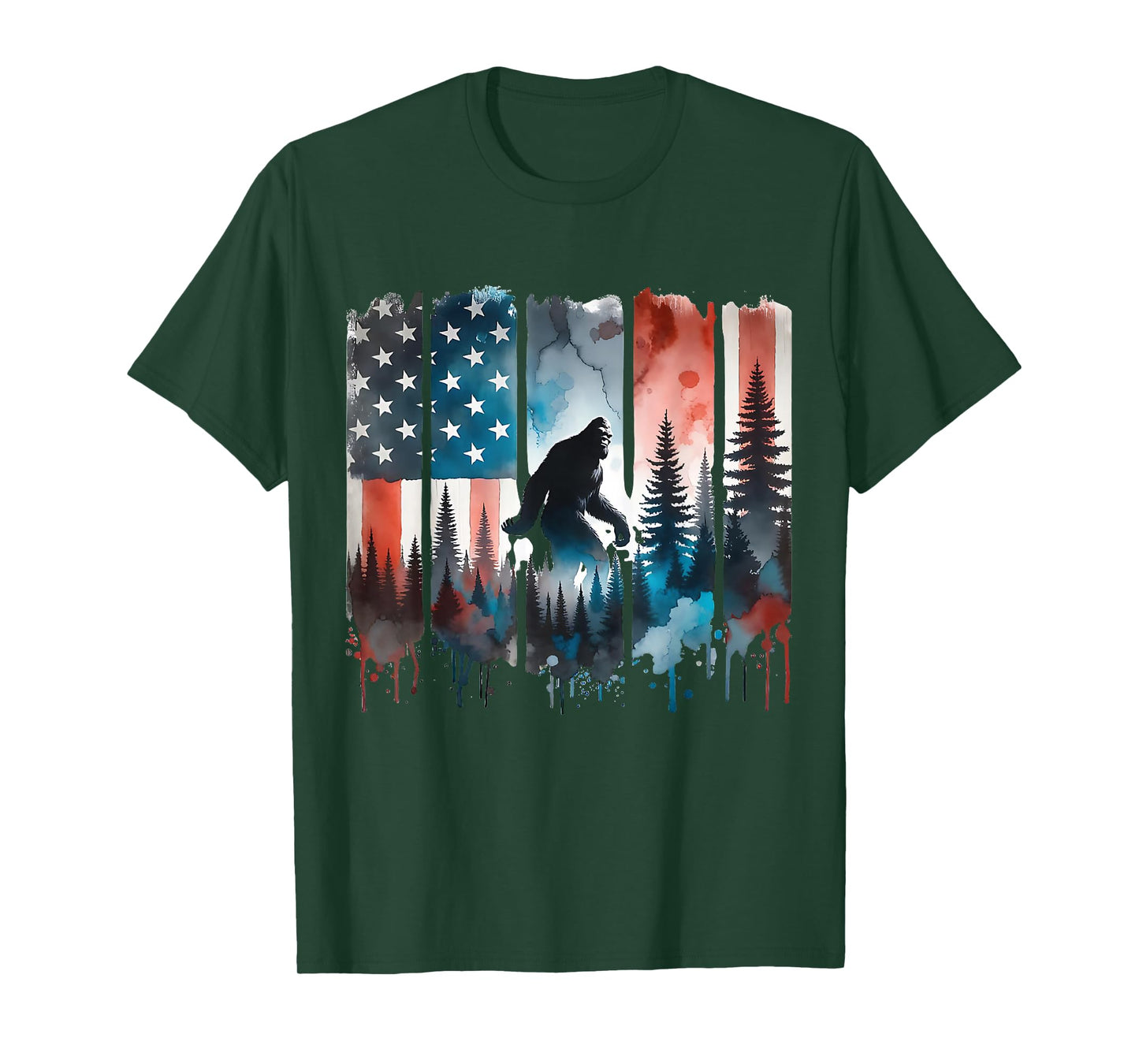 Big Foot Bigfoot Sasquatch American Flag Patriotic 4th July T-Shirt