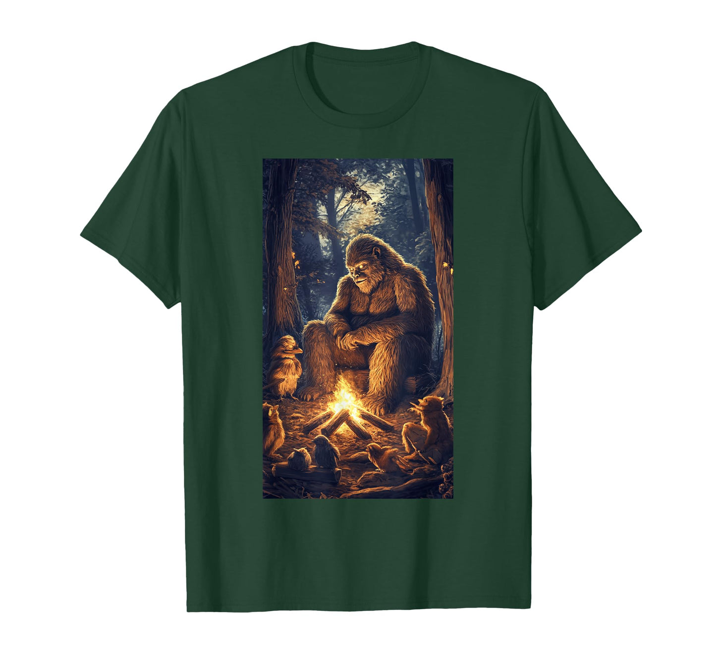 Bigfoot Campfire Woodland Sasquatch Wildlife art T-Shirt