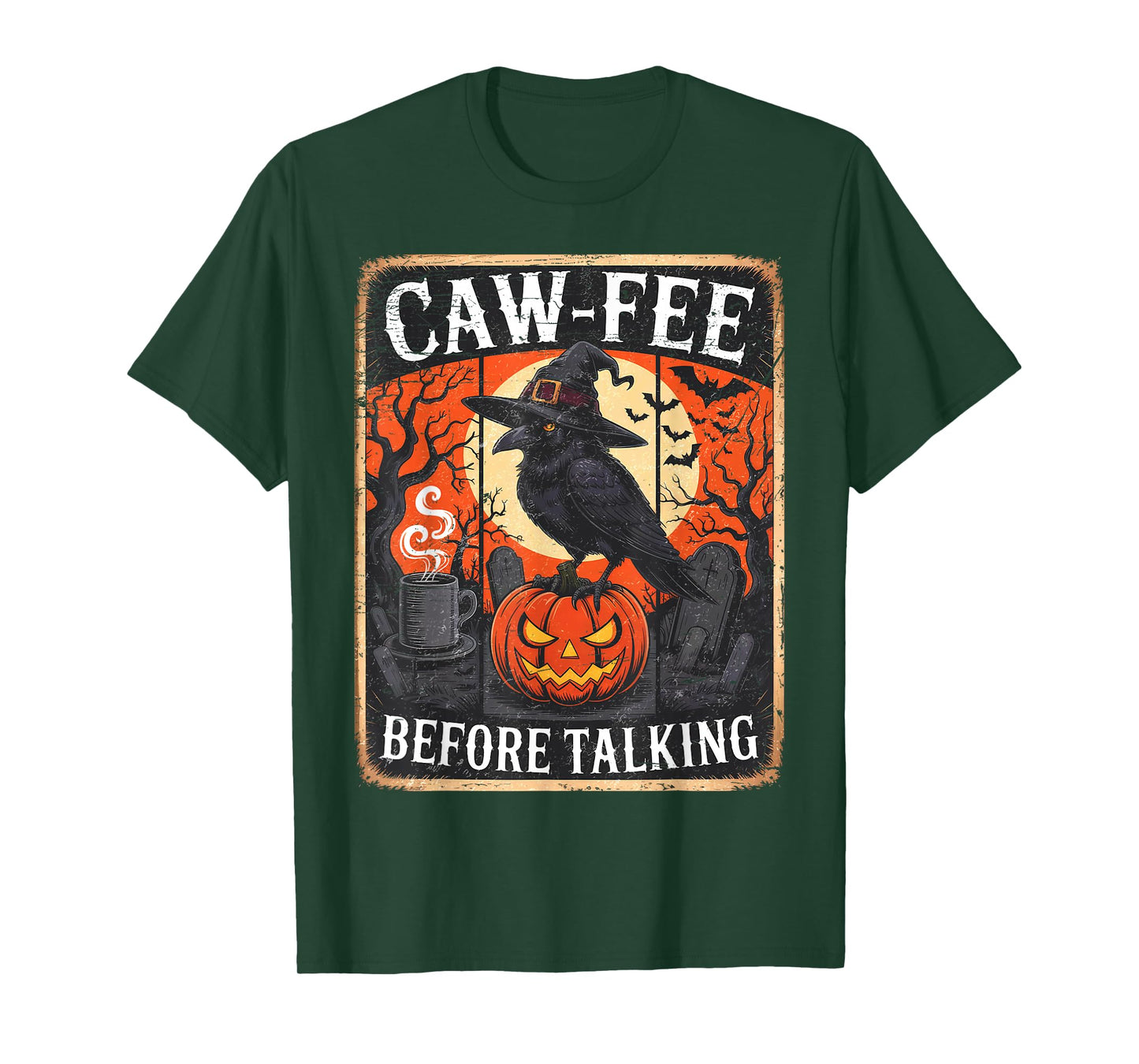 Caw-Fee Before Talking Black Crow Spooky Season Halloween T-Shirt