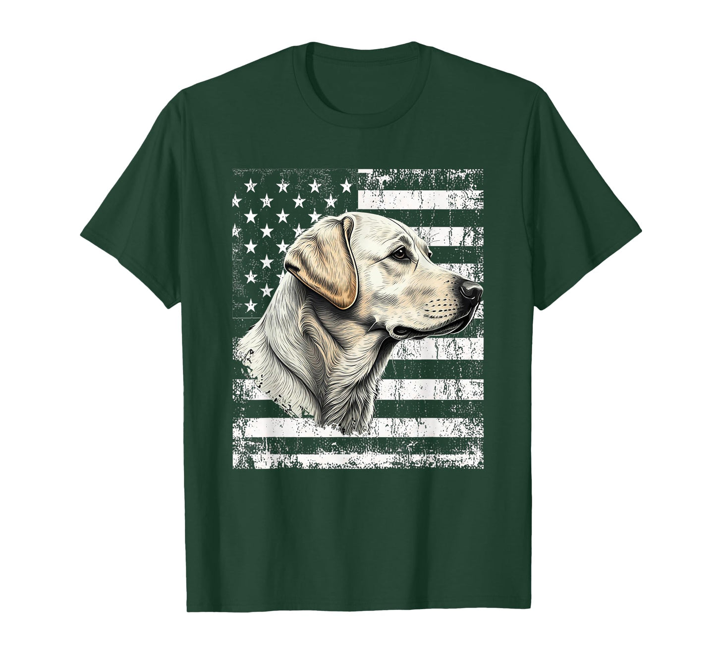 Patriotic USA Flag Yellow Labrador Distressed Retro Design T-Shirt