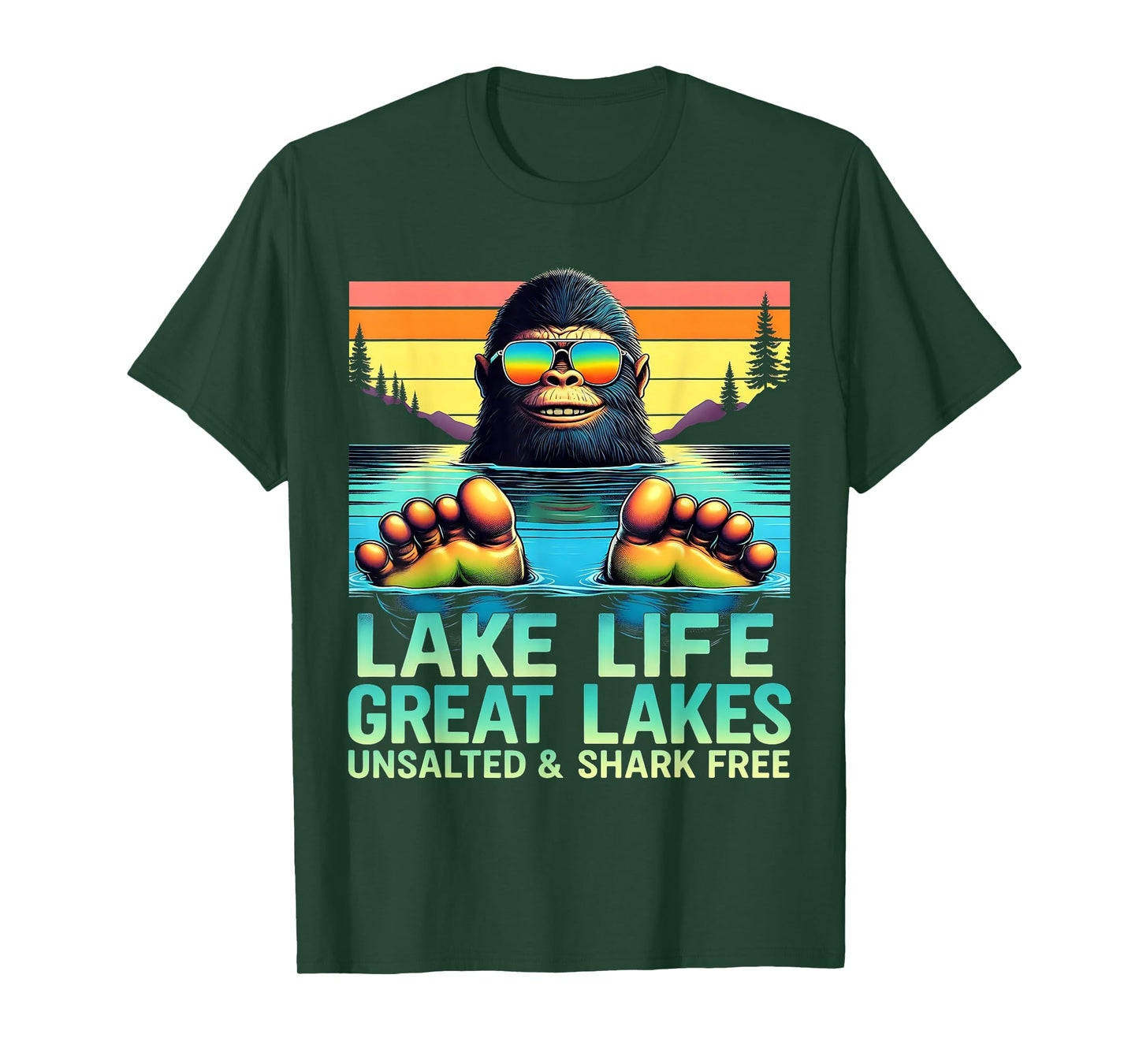 Unsalted Fishing Lake Life Bigfoot Drinking Great Lakes T-Shirt