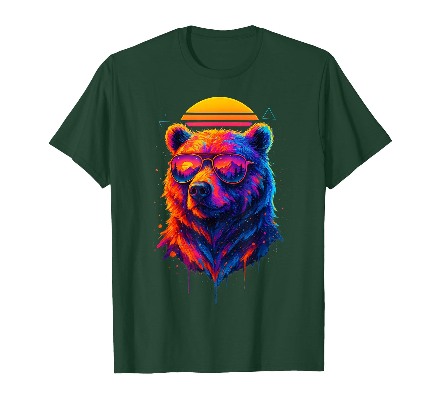 Retro Bear Wearing Sunglasses Wildlife Graphic Colorful Bear T-Shirt