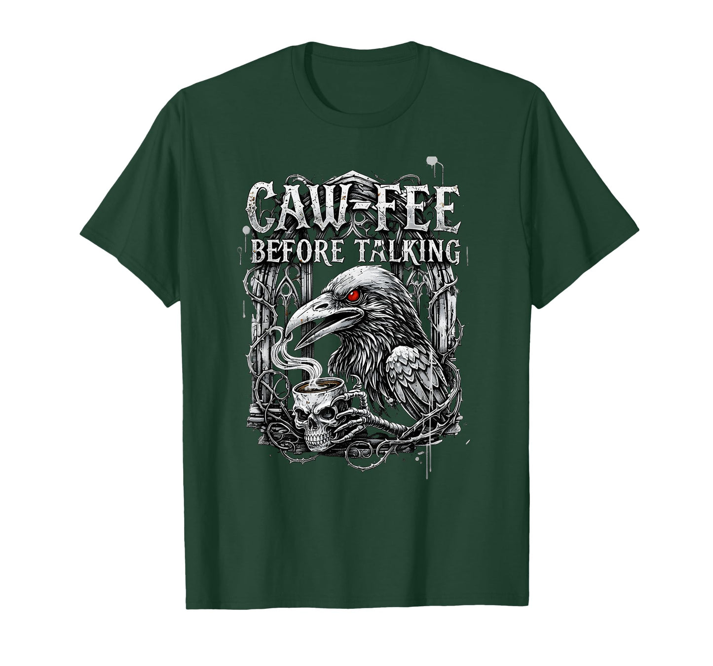 Raven Coffee Pun Caw-Fee Before Talking Funny Skull Crow T-Shirt