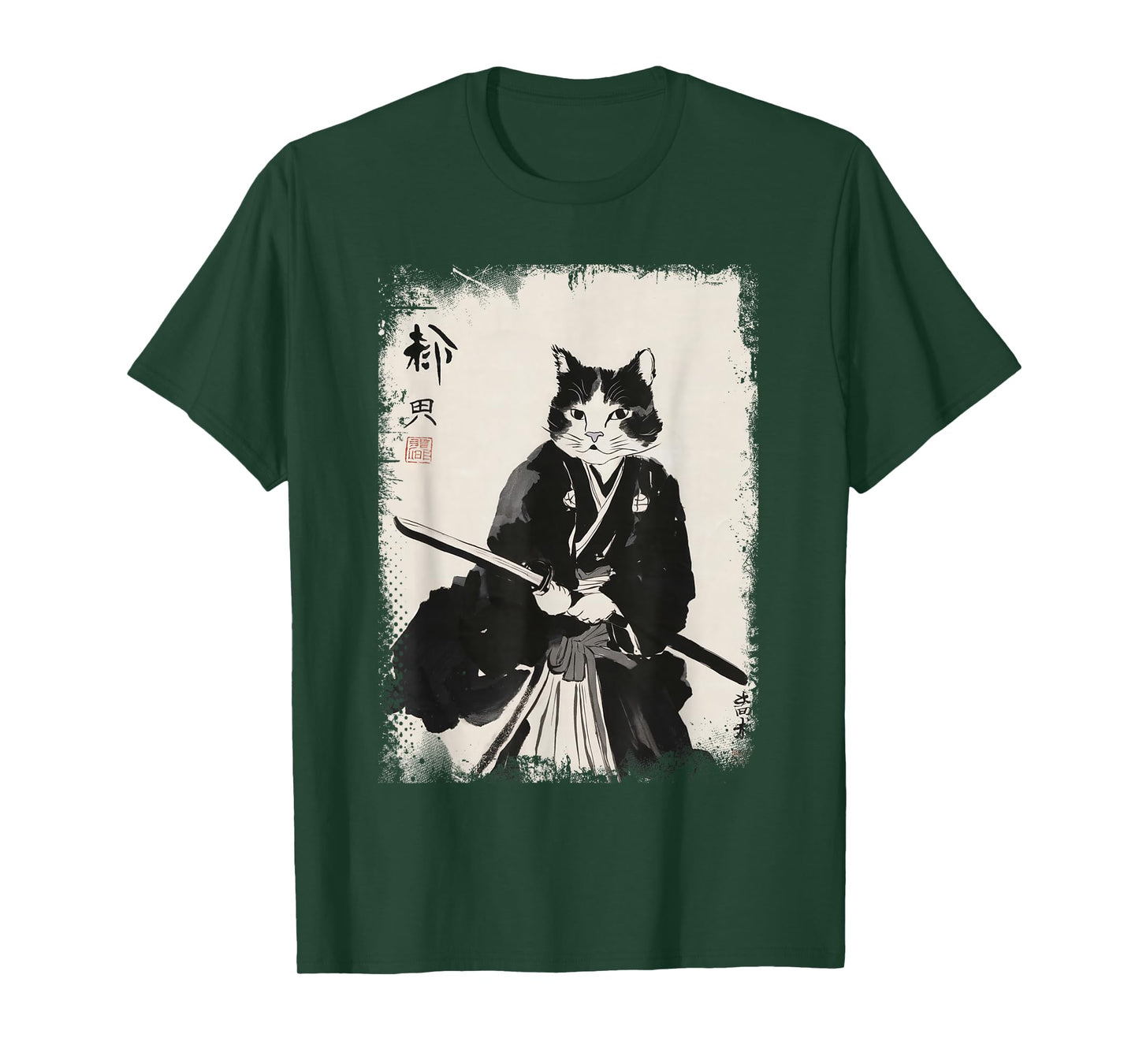 Cat Samurai Warrior Vintage Ukiyo-e Art Japanese Katana T-Shirt