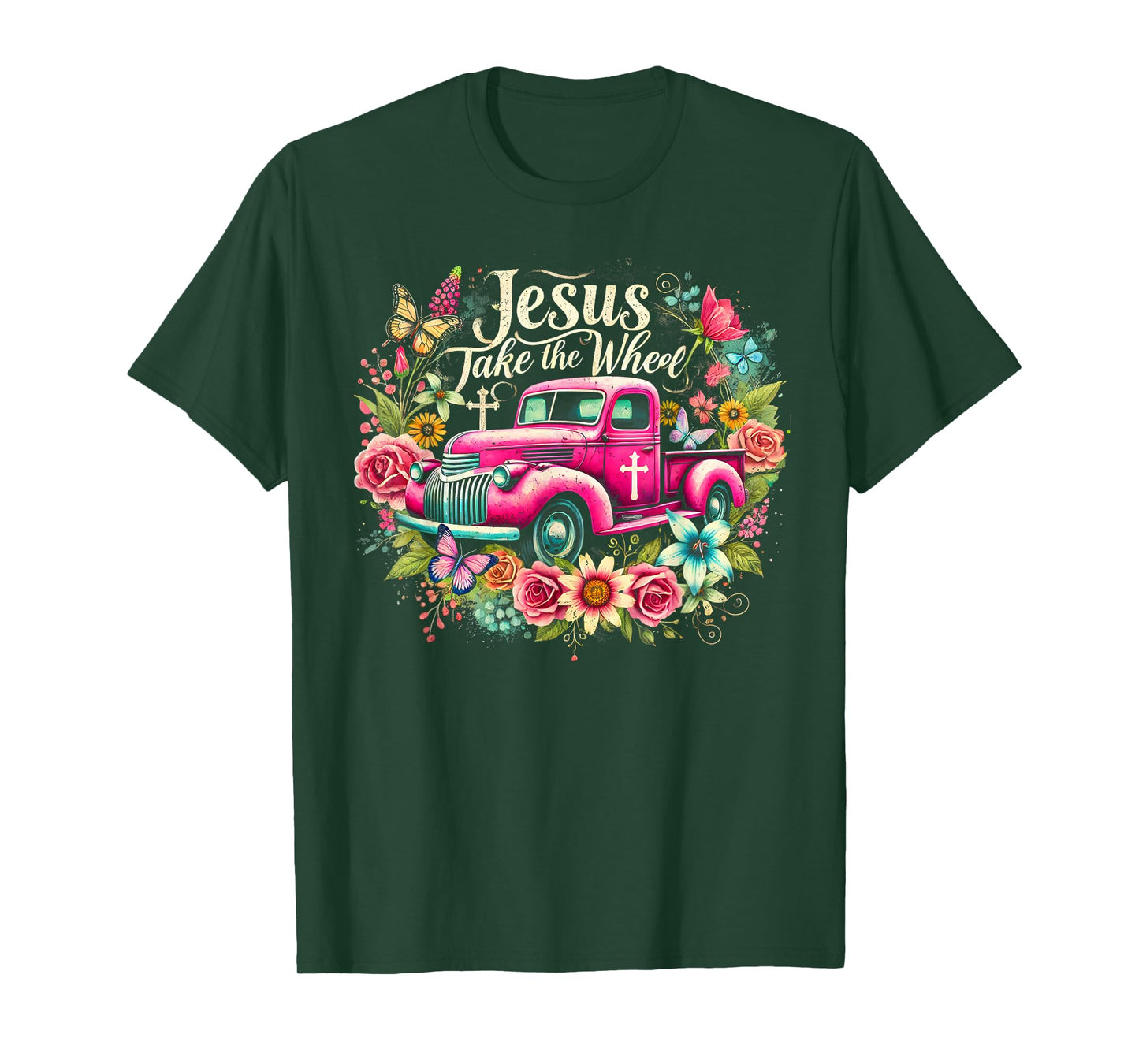Jesus Take The Wheel Floral Farm Truck Catholic T-Shirt
