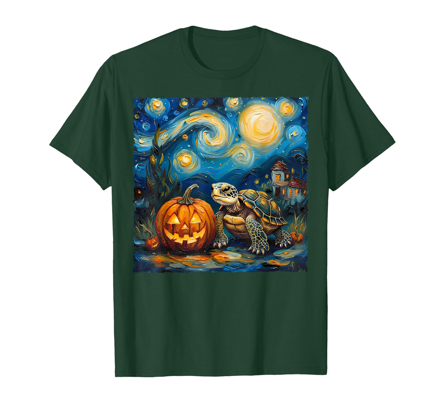 Turtle Pumpkin Van Gogh Starry Night Style Artwork Halloween T-Shirt