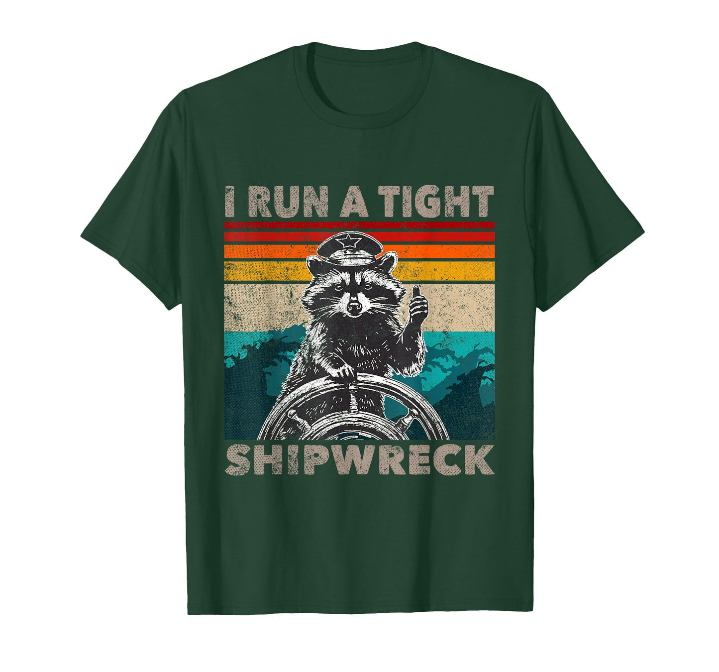 I Run A Tight Shipwreck Funny Raccoon Captain Vintage T-Shirt