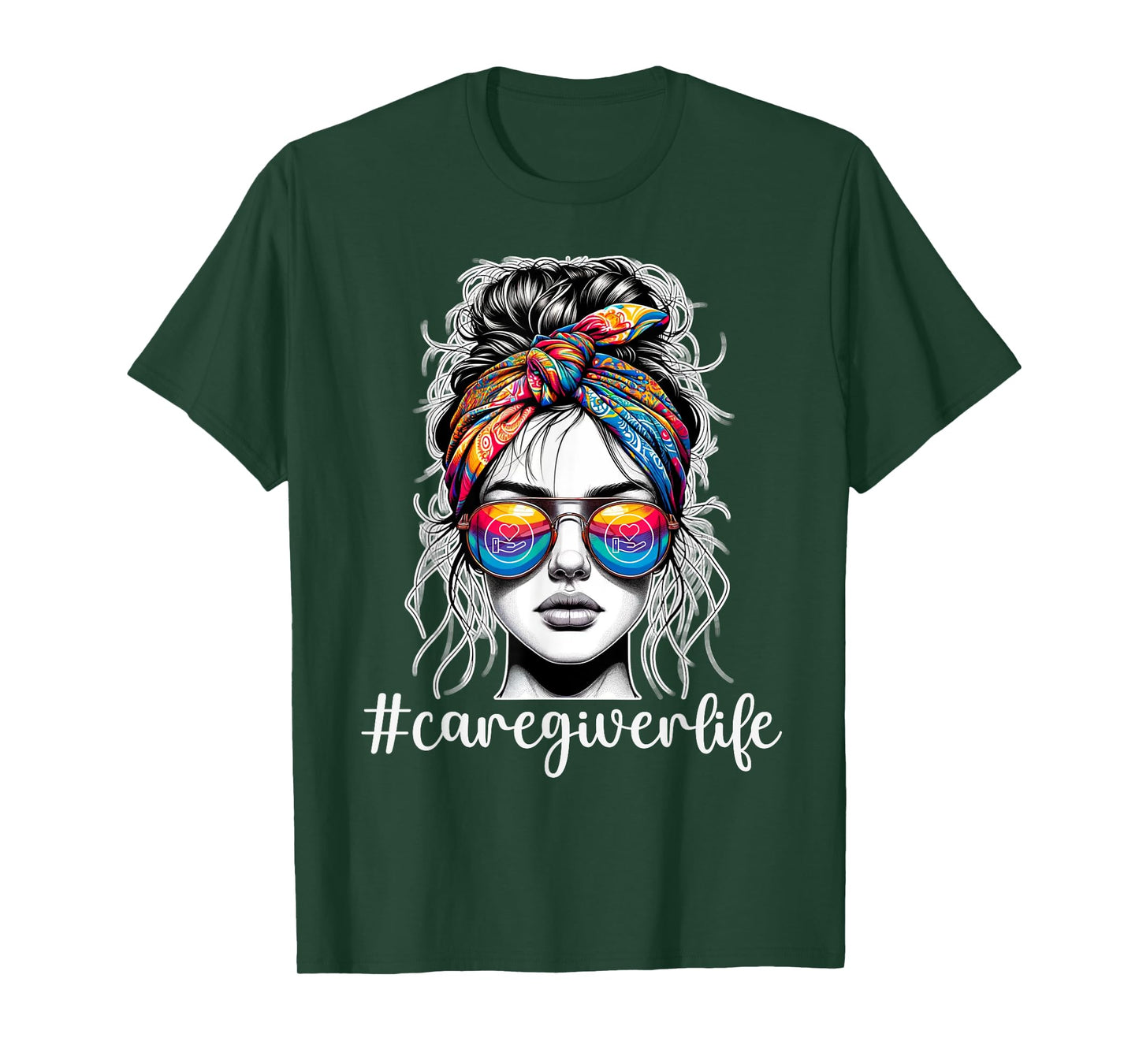 Funny Caregiver Life Woman Wearing Bandana Sunglasses T-Shirt