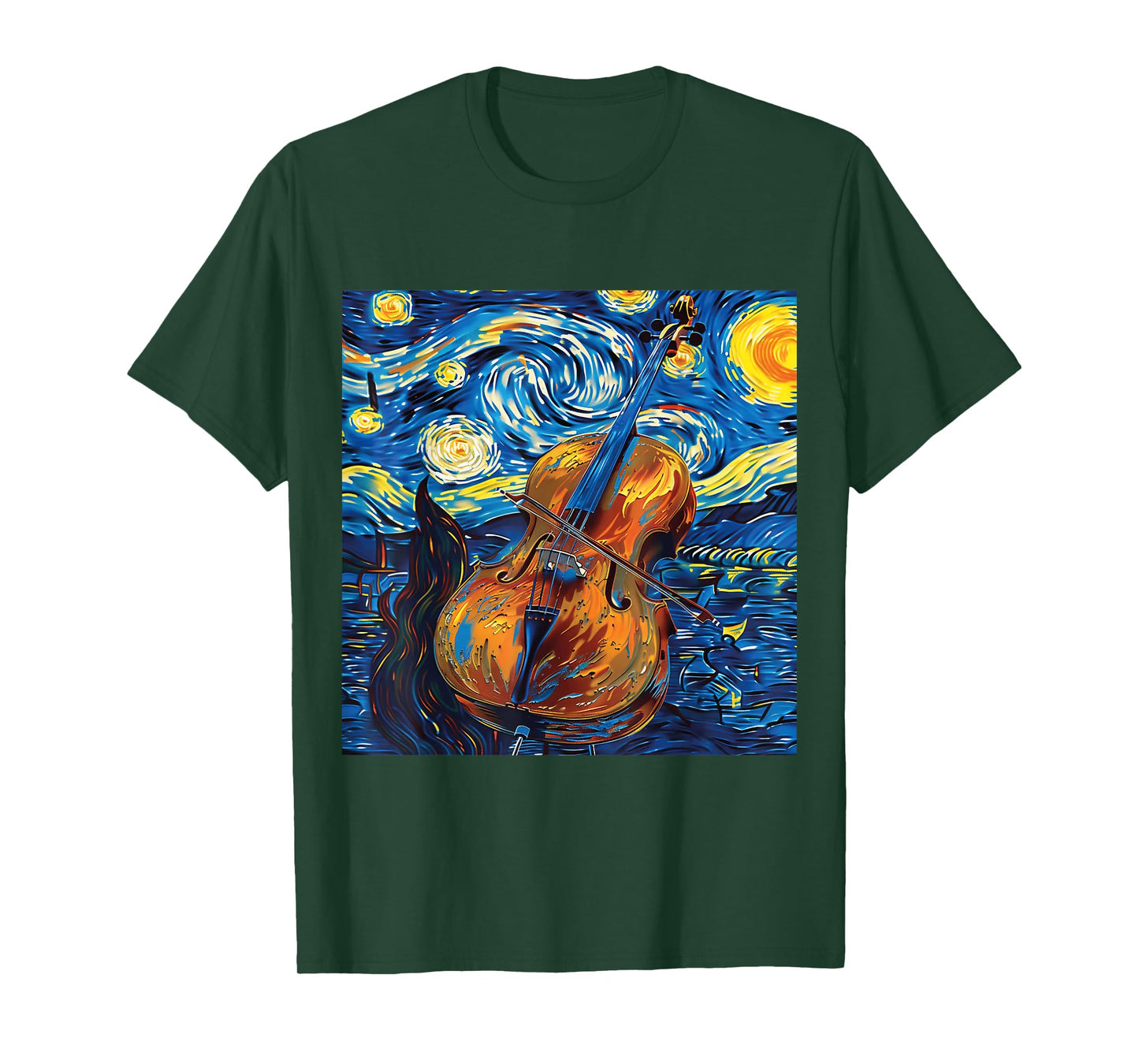 Cello Art Style Starry Sky Night Swing Music T-Shirt