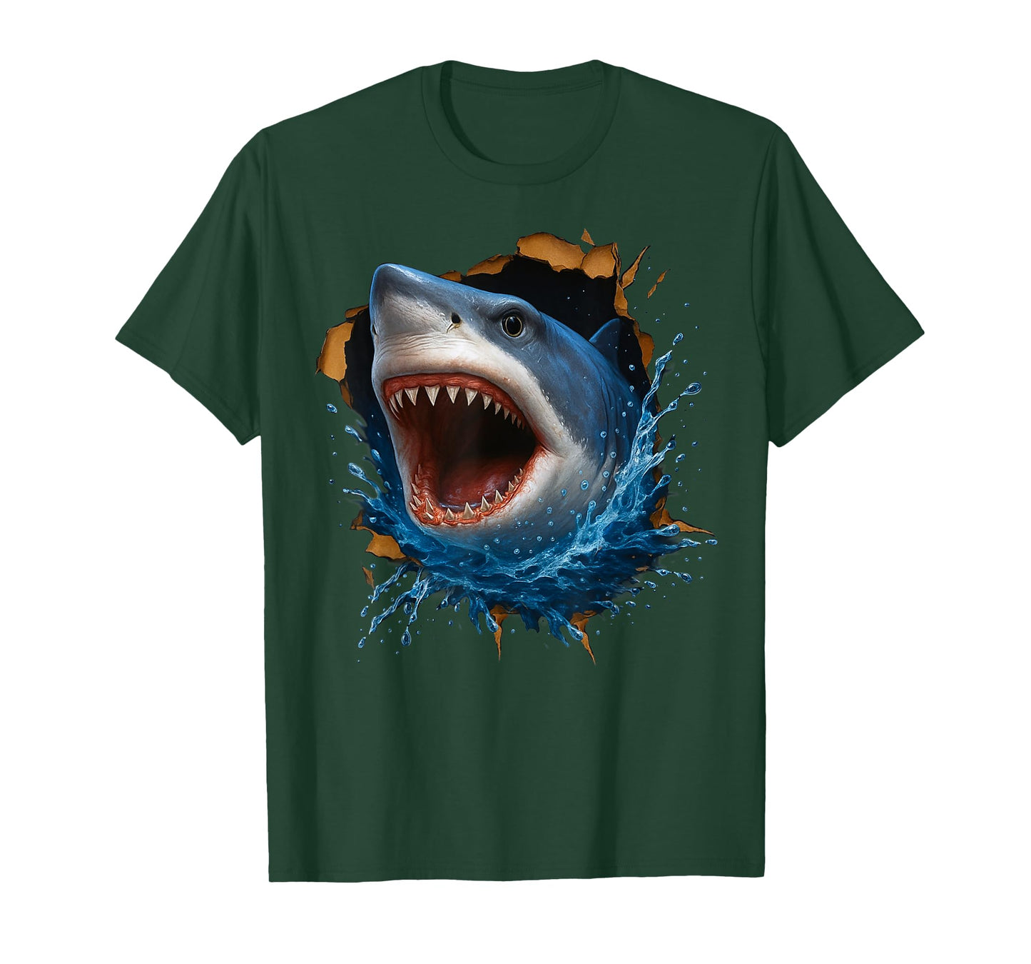 Great White Shark Torn Cloth Funny 3D Graphic T-Shirt