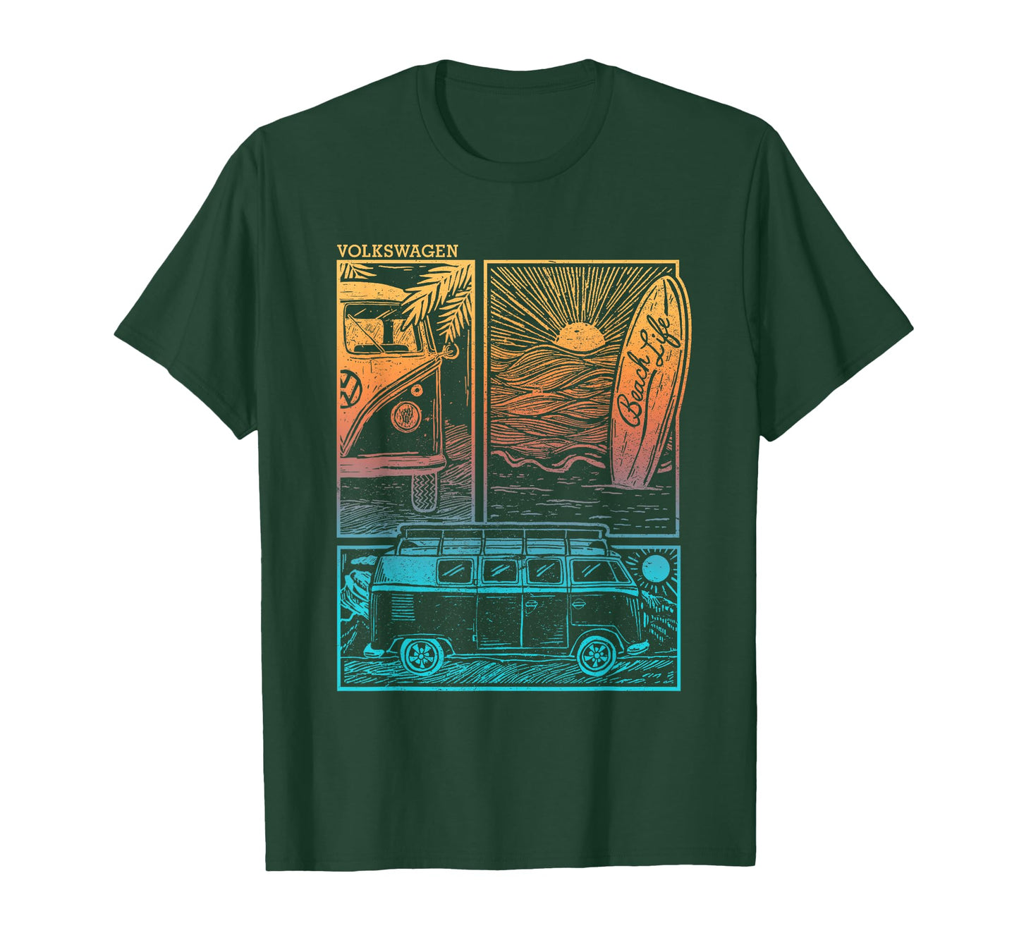 Volkswagen Beach Life Camper Sunset Doodle T-Shirt for Men Women