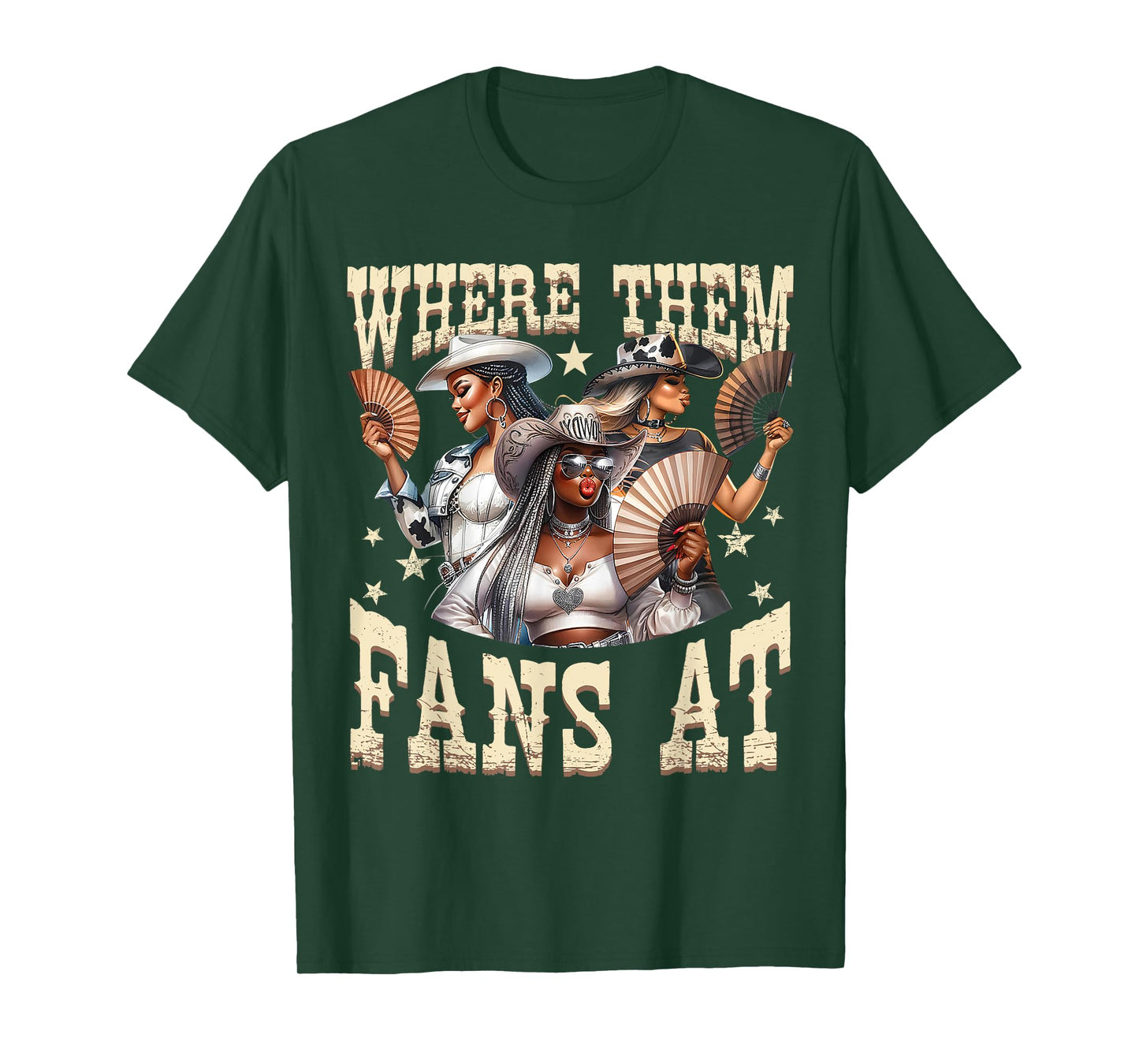 Retro Where Them Fans At Melanin Cowgirls Country Life Girls T-Shirt