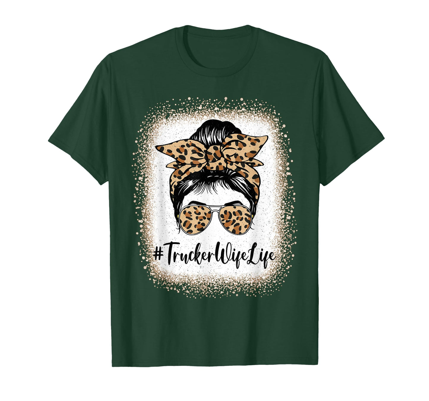 Trucker Wife Life Bleached Leopard Messy Bun Mother's day T-Shirt