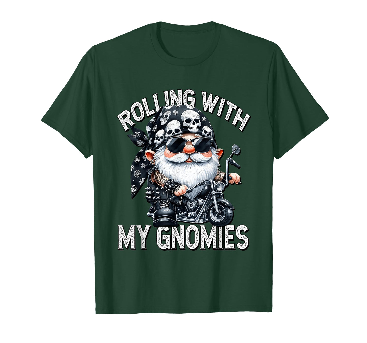 Funny Saying Motorcycle Biker Gnome Rolling With My Gnomies T-Shirt