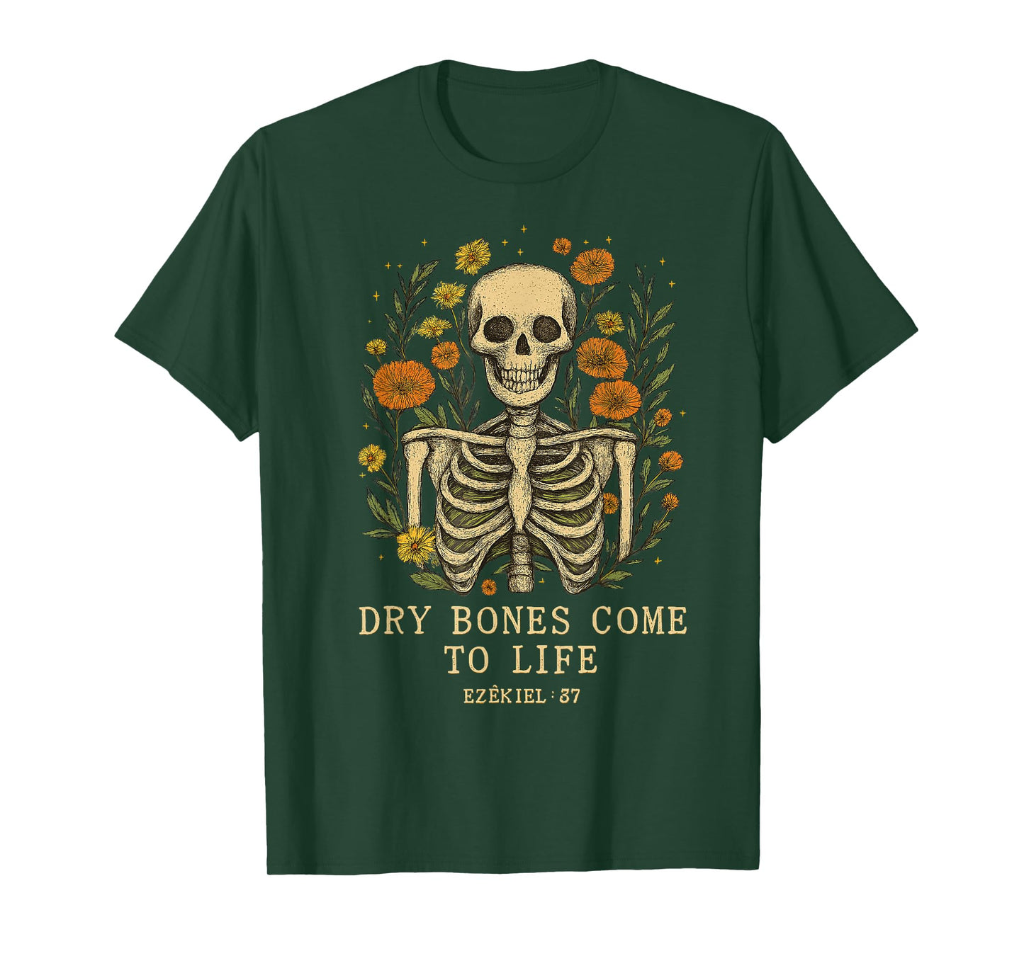 Dry Bones Come to Life Dancing Floral Skeleton T-Shirt