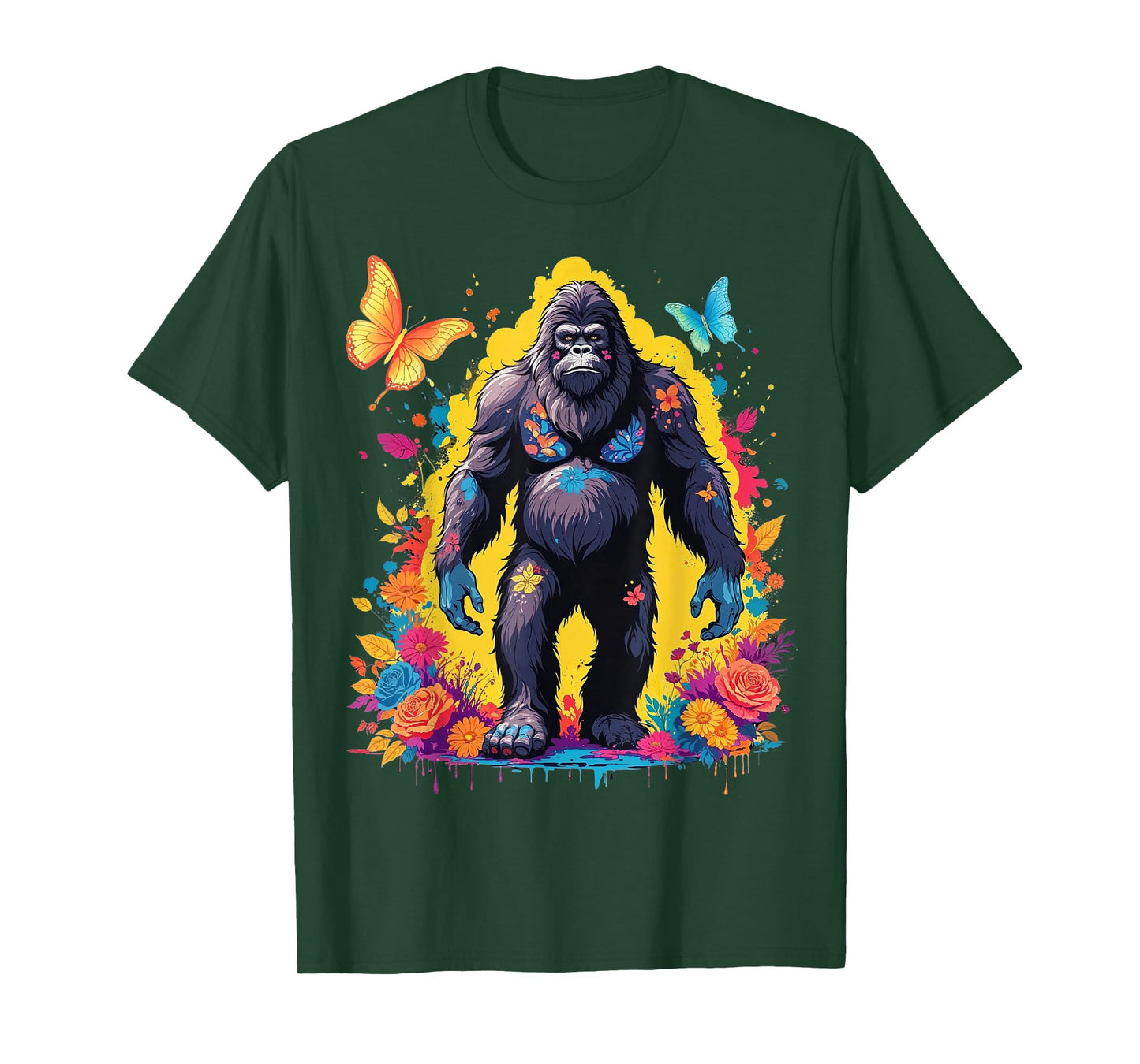 Bigfoot Flowers & Butterflies Sasquatch Yeti Hide & Seek T-Shirt