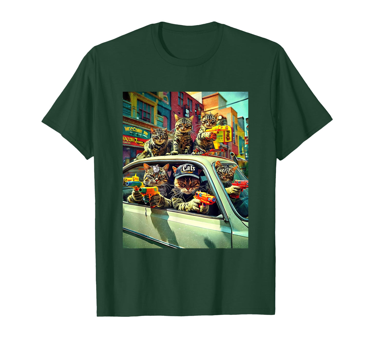 Gangster Cats Street Cat Gang In Car Meme The Meowfia Crime T-Shirt